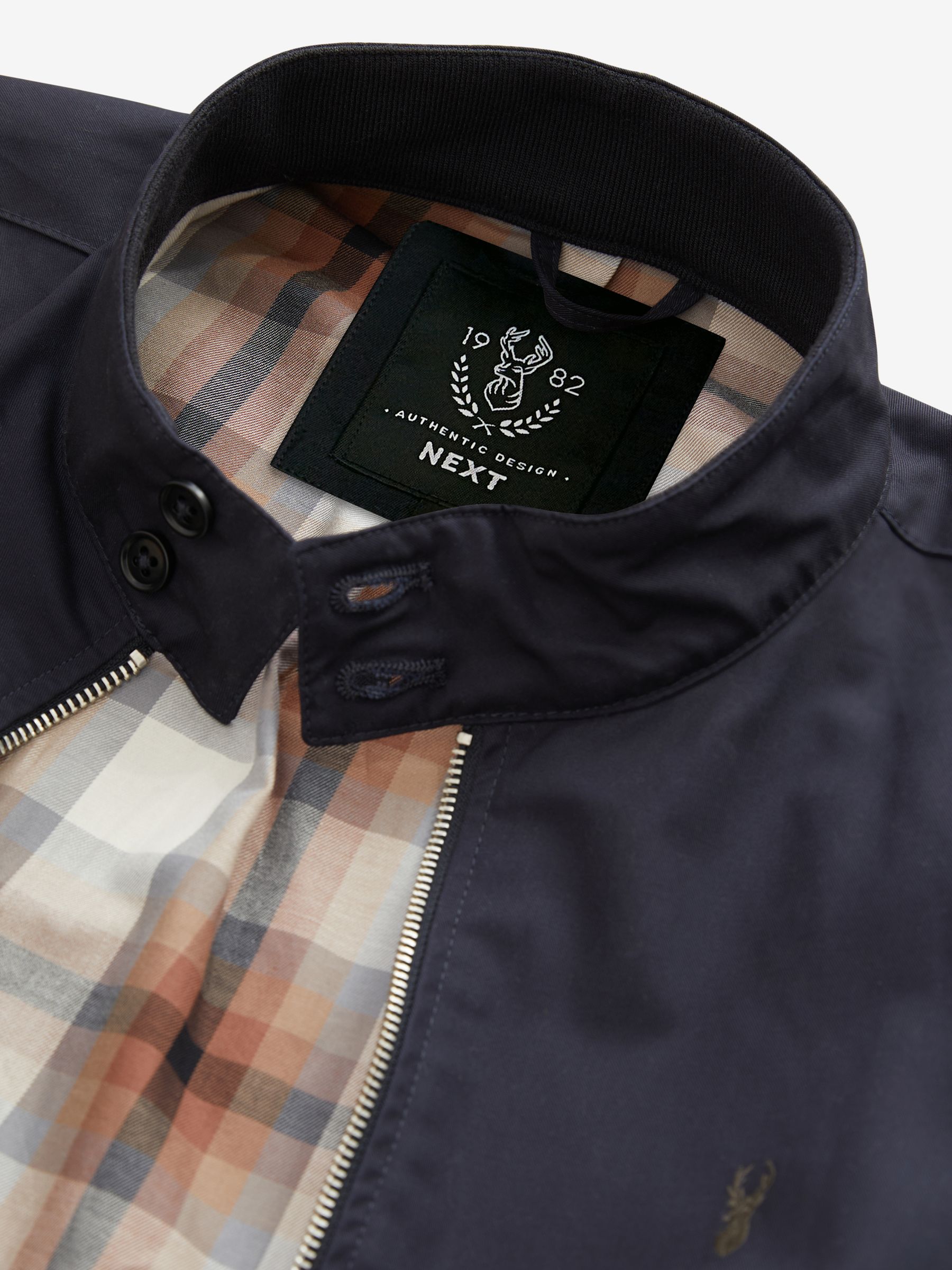 Donkerblauw - Regenbestendig Harrington jack met geruite voering