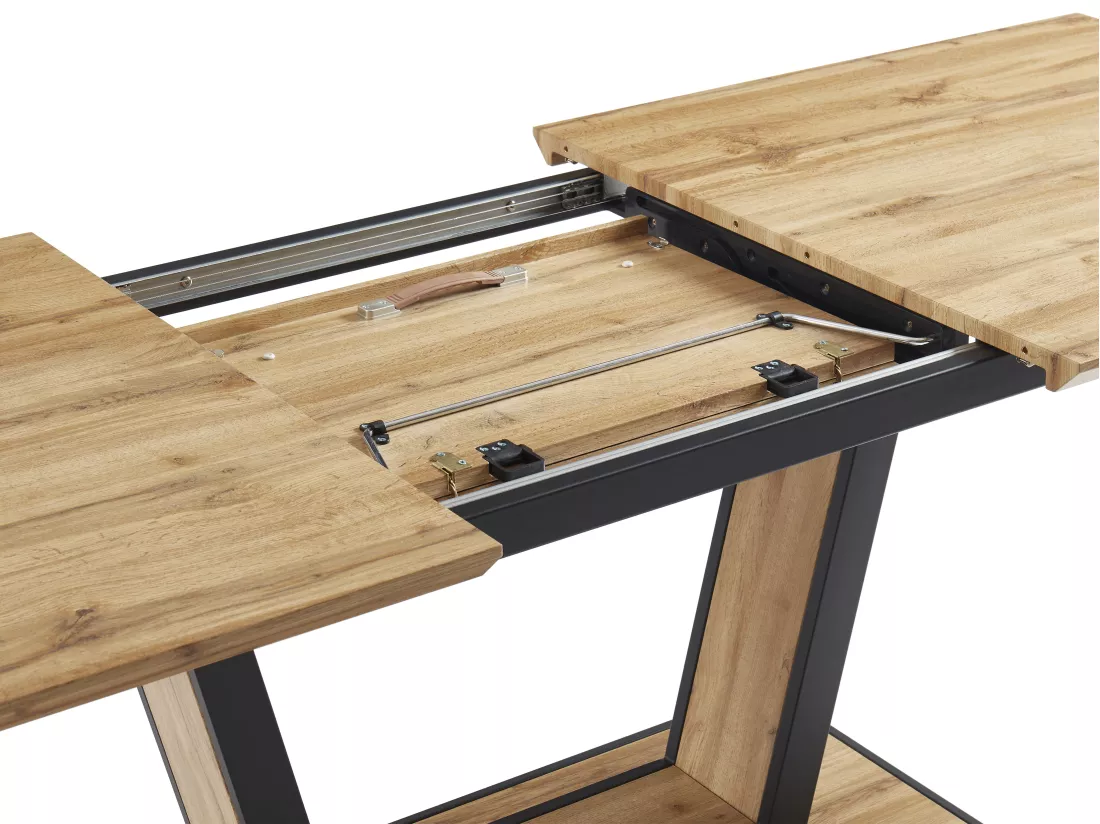 Table à manger extensible 6 à 10 personnes en MDF et métal - Naturel et noir - VITENO