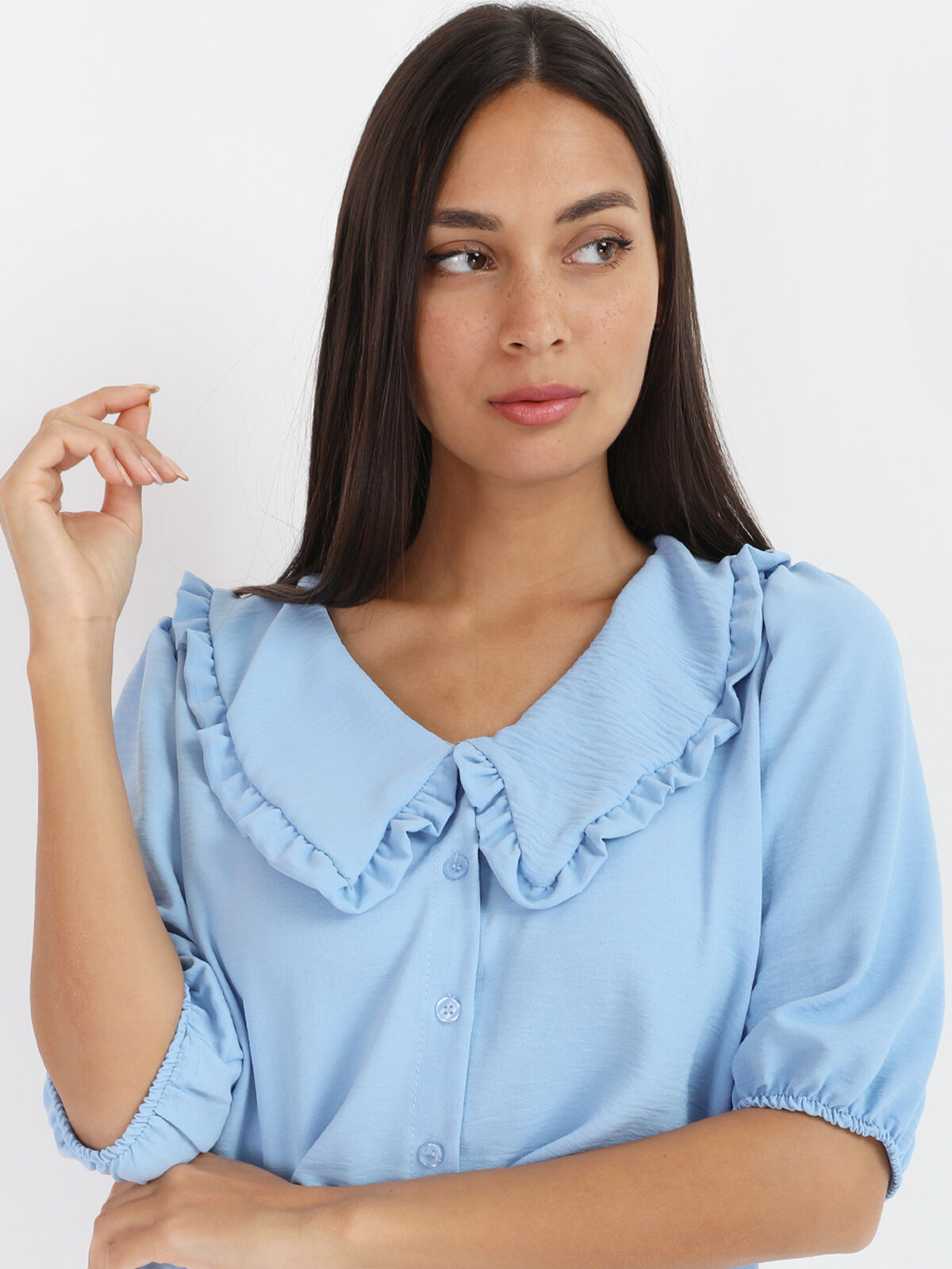 Chemisier fluide à col claudine XL- Bleu clair