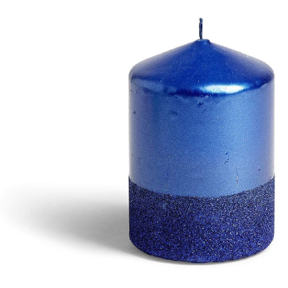 Bougie pilier pailleté bleu Ø7xH10 cm