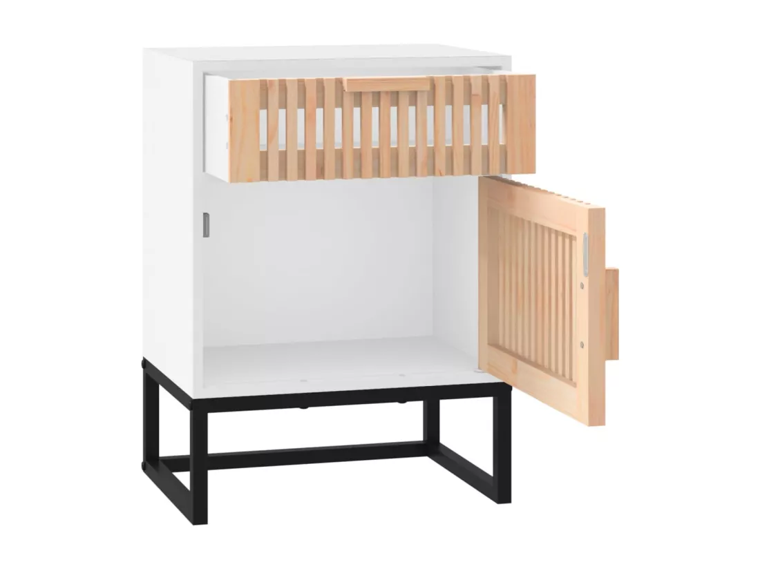 Tables de chevet 2pcs blanc 40x30x55,5cm bois ingénierie et fer