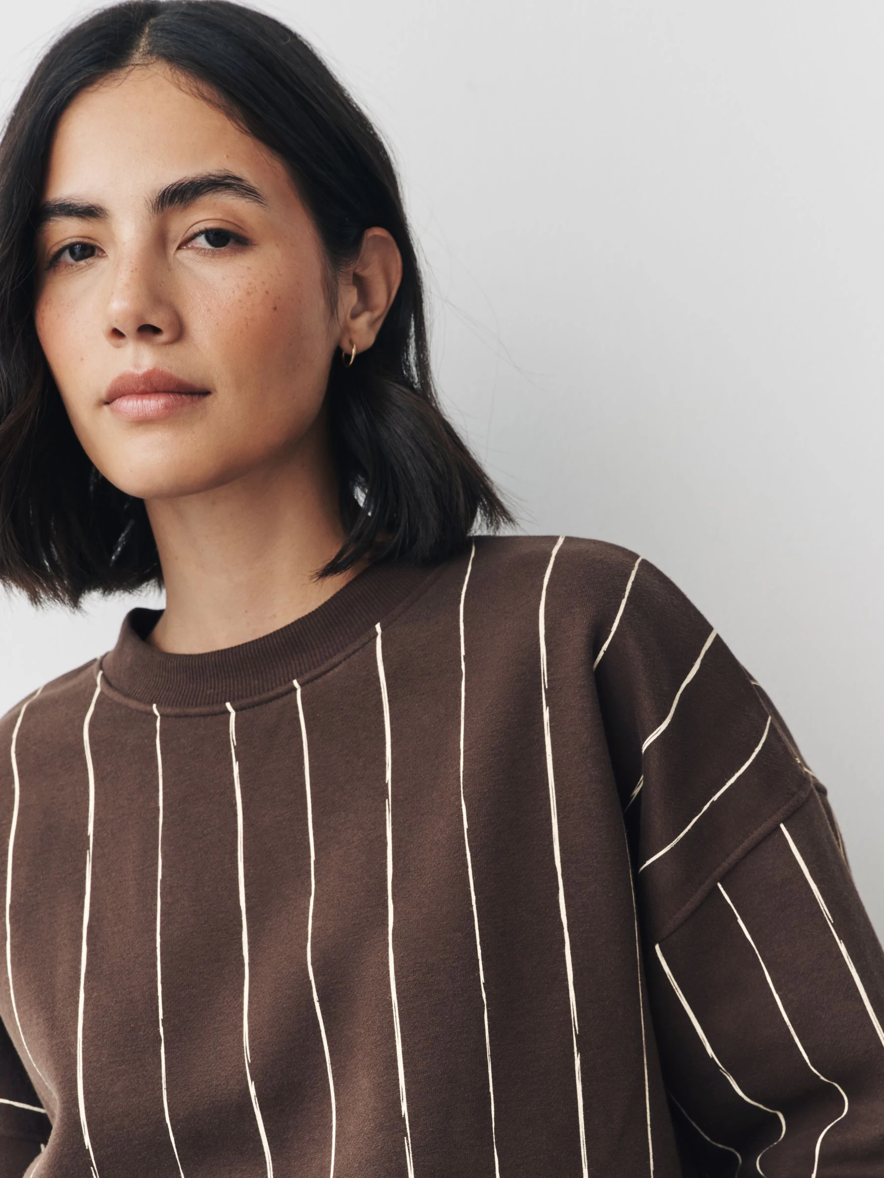 Brown/Pink Stripe - Supersoft Peached Essentials sweatshirt met ronde hals en naaddetail