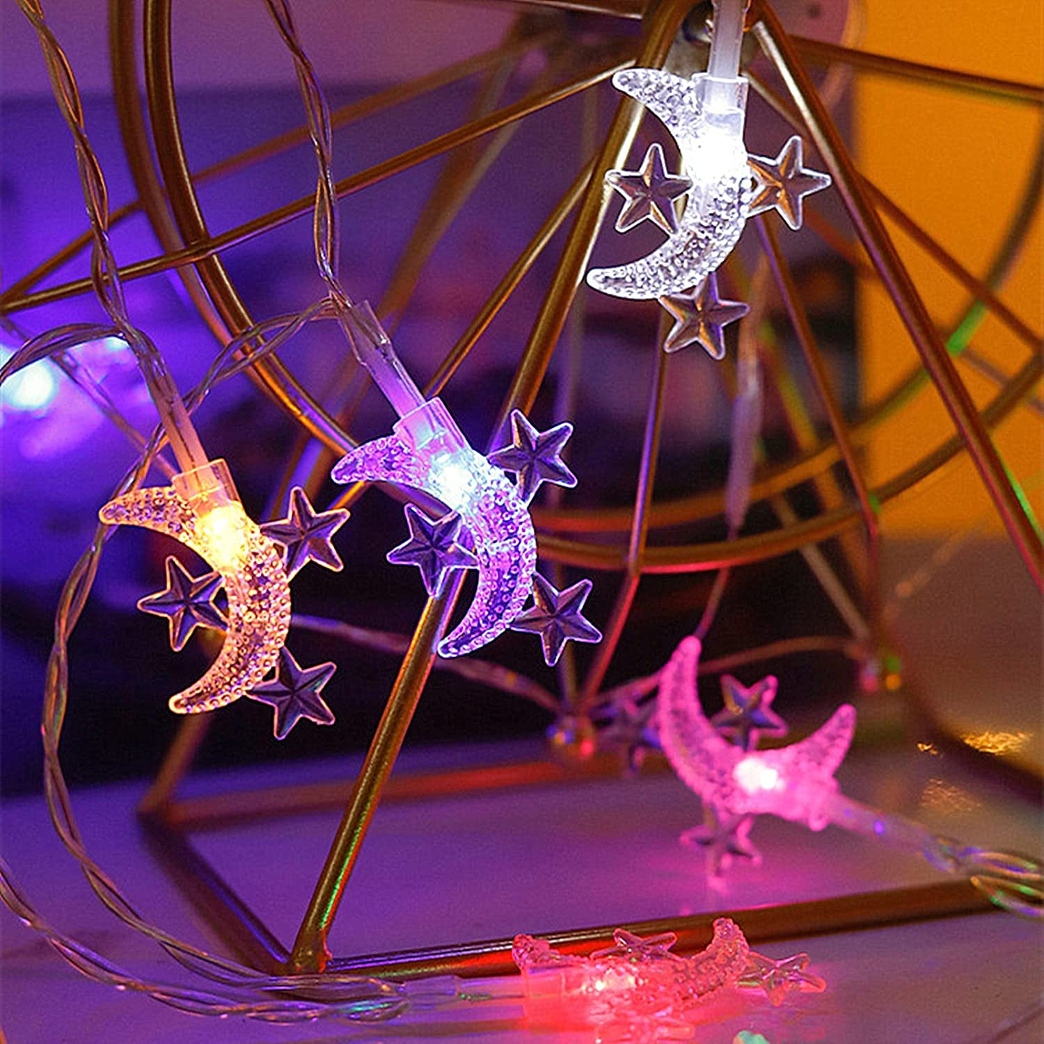 (3m) 20 LED's Ramadan Deko Lichterkette Halbmond / Stern Eid Mubarak Beleuchtung (Batteriebetrieben) - Bunt