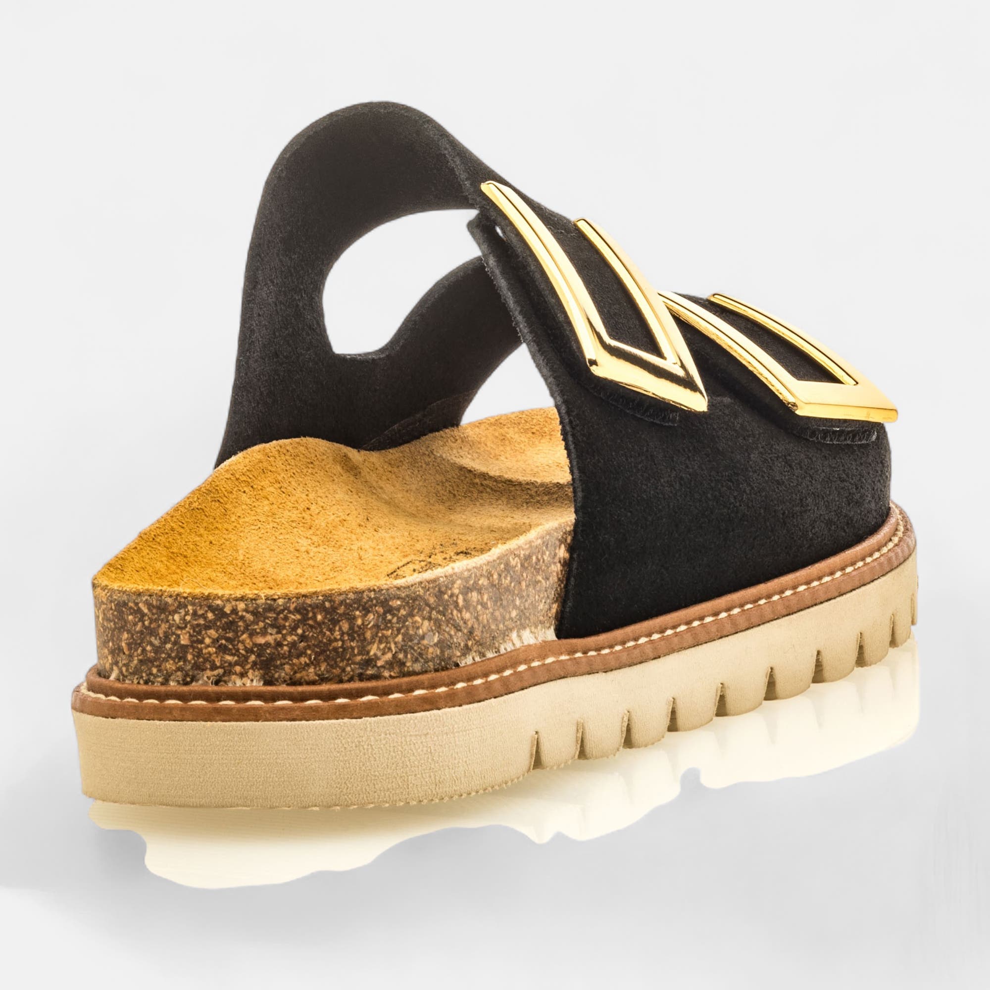 Mules semelle liège Femme en cuir noir