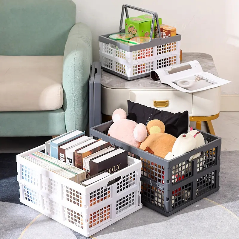 (35x26.5cm) Faltbarer Aufbewahrungs Korb Deko Faltkiste Organizer Einkaufs Transport Klappkorb - Schwarz