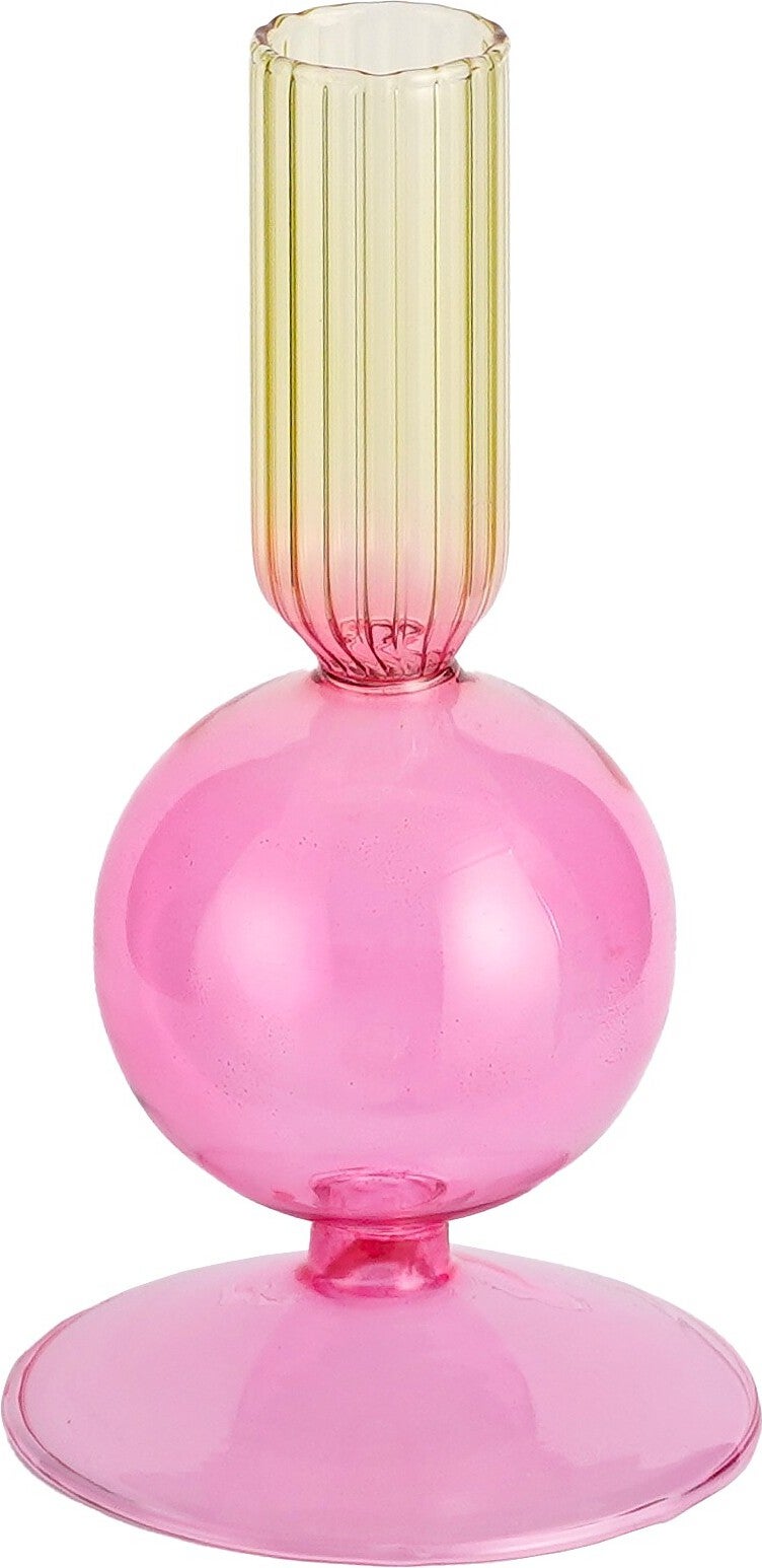 Mica Decorations kandelaar Marina roze / geel D 7,5 H 16 cm