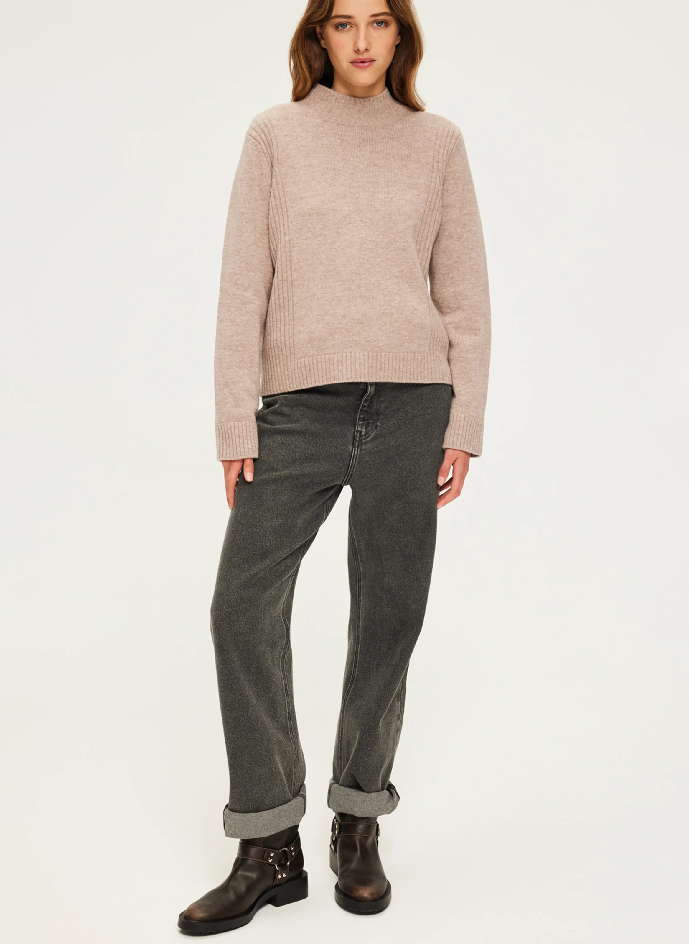 JOVIE - Pull à col montant en laine| Beige