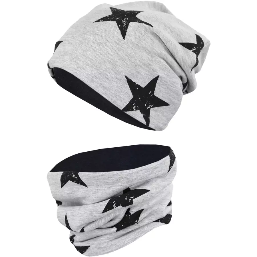 TupTam Unisex Kinder Beanie Mütze Schlauchschal Set schwarzgrau