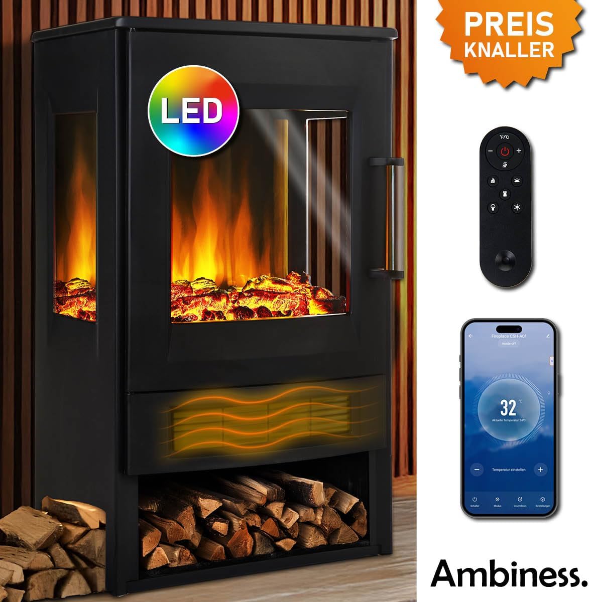 Elektrokamin | 2 Heizstufen | 900W - 2000W | viele Modelle | LED - 3D Flammeneffekt mit Farbwechsel | inkl. Fernbedienung Timer & Thermostat | Überhitzungsschutz | Magnus