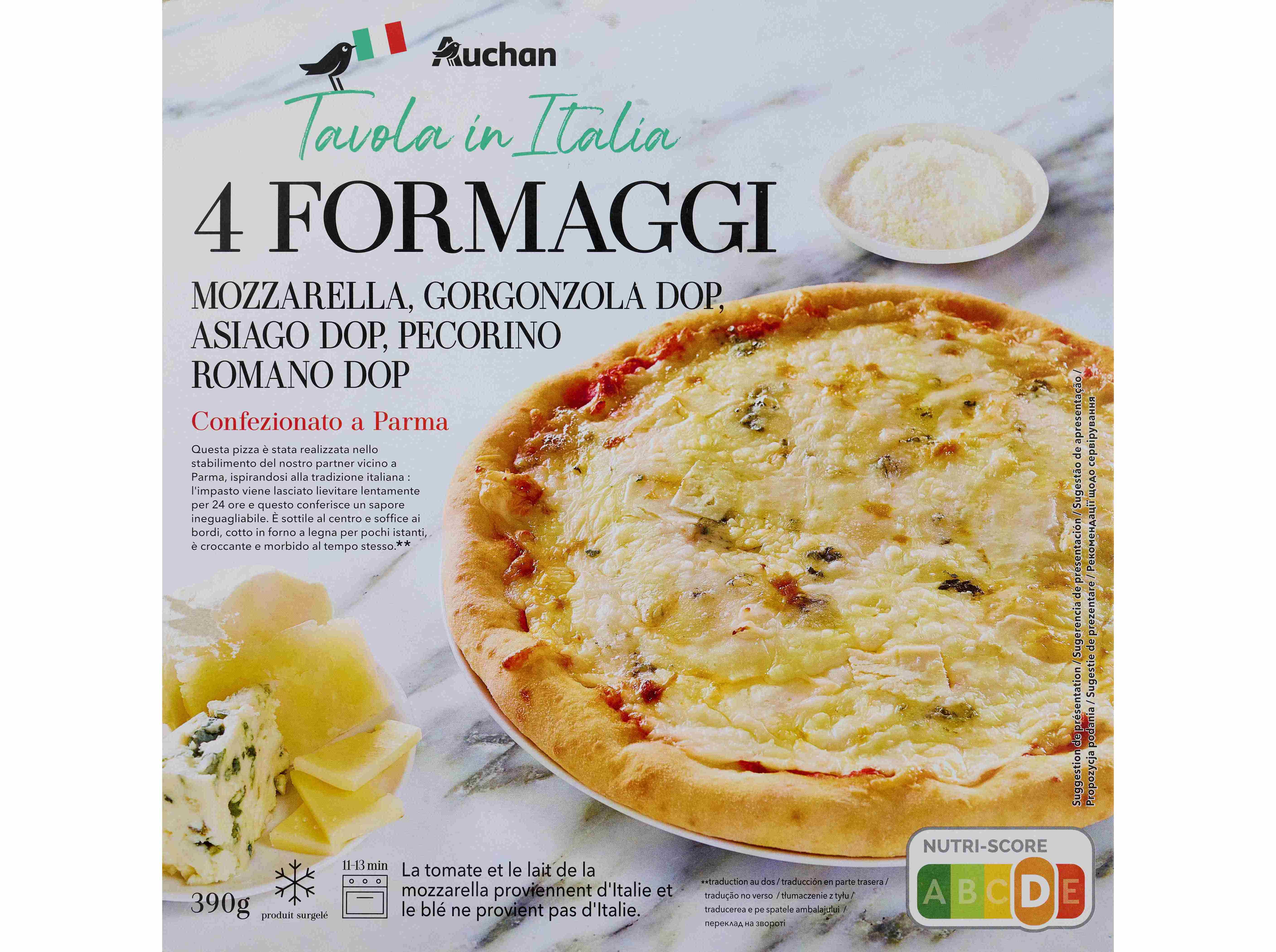 PIZZA AUCHAN À MESA EM ITÁLIA 4 FORMAGGI 390G