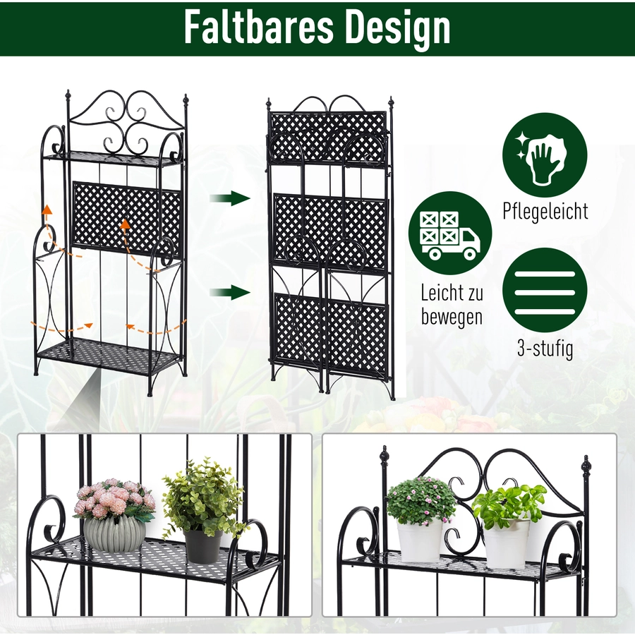 Outsunny Gartenregal mit 3 Ablagen schwarz