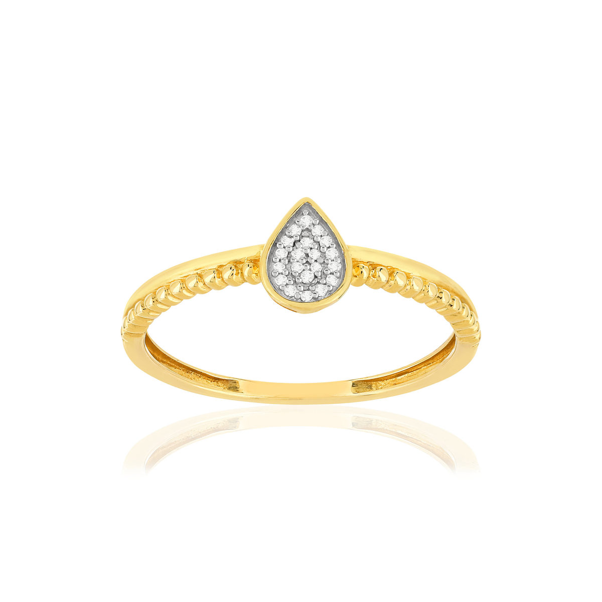 Bague or 375 2 tons diamants, motif goutte