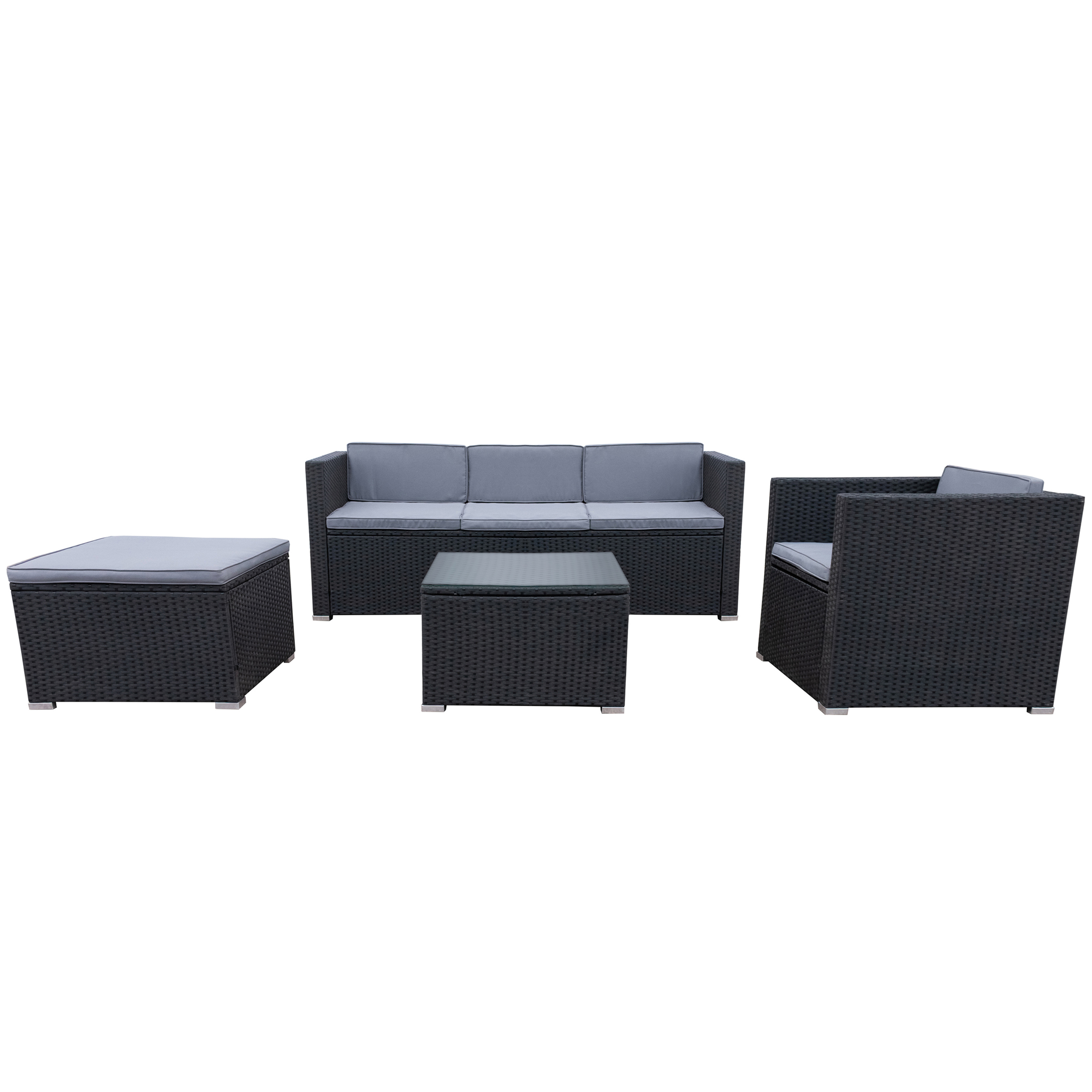 Rattanlounge SALERNO schwarz/anthrazit