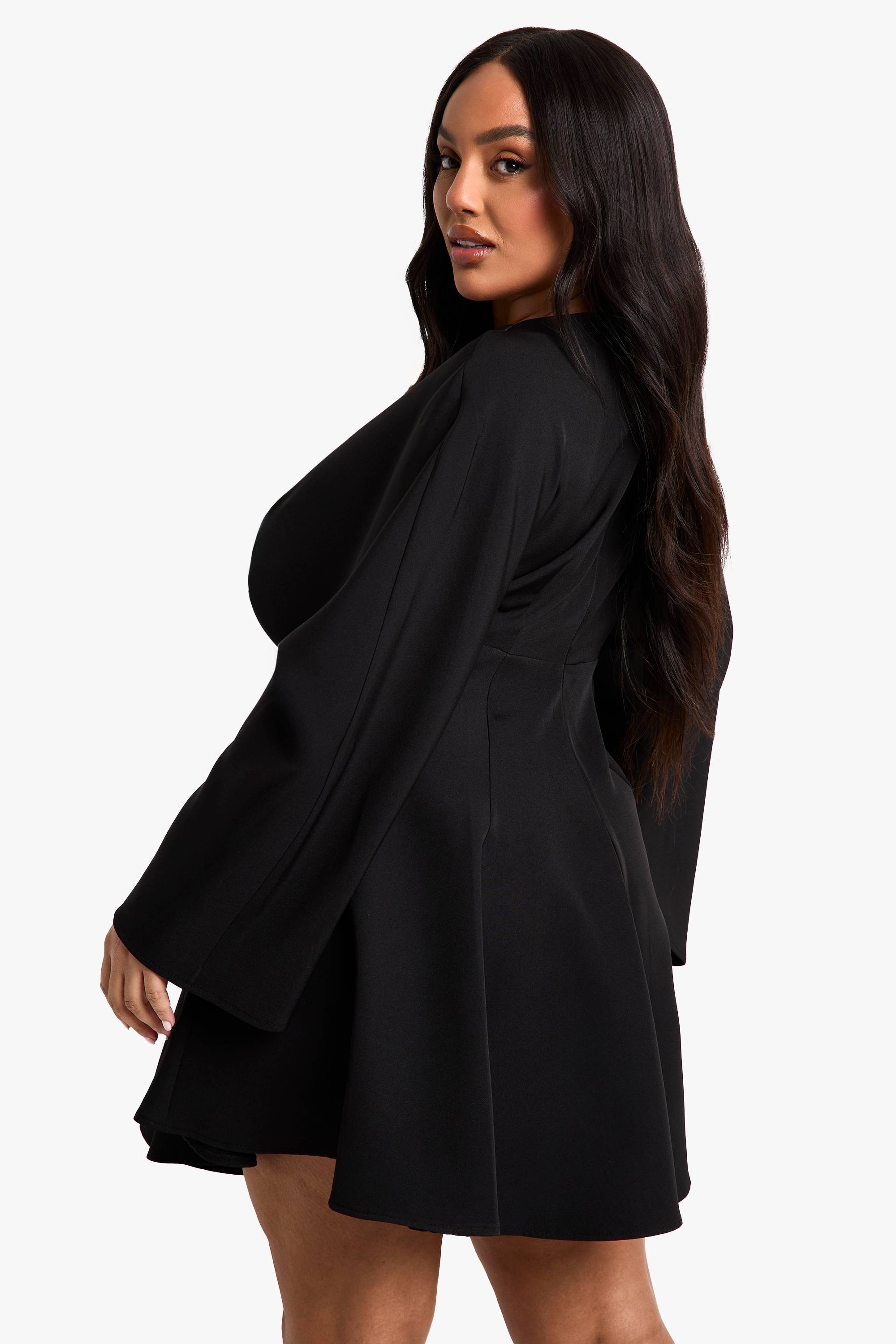 boohoo Plus Jupe Plissée Robe Patineuse à Manches Longues