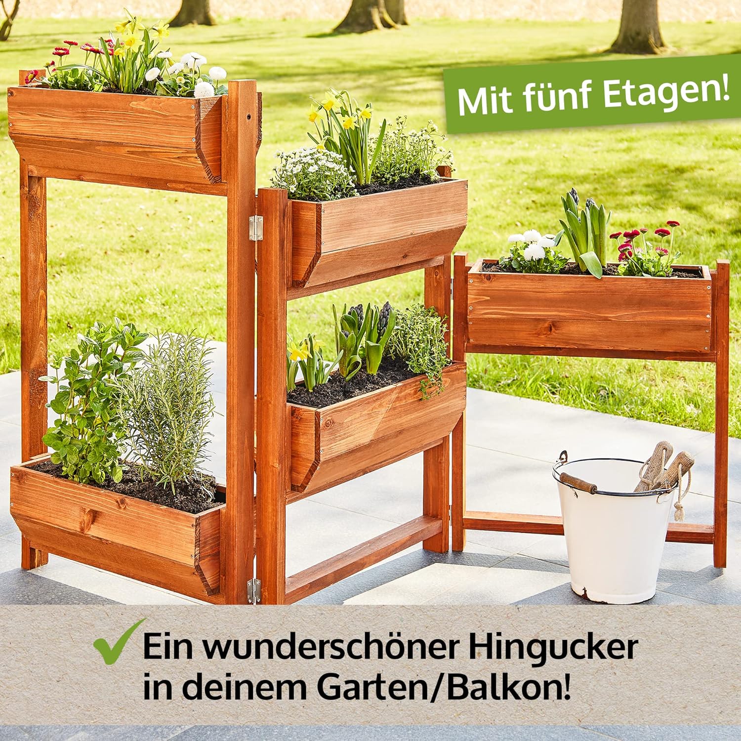 zooprinz Premium Hochbeet über 5 Etagen – aus massivem Kiefernholz – perfekt für Garten/Terrasse/Balkon – Zwei Modelle zur Wahl -Hochbeet – Flexible Aufstellmöglichkeiten (Braun lasiert)