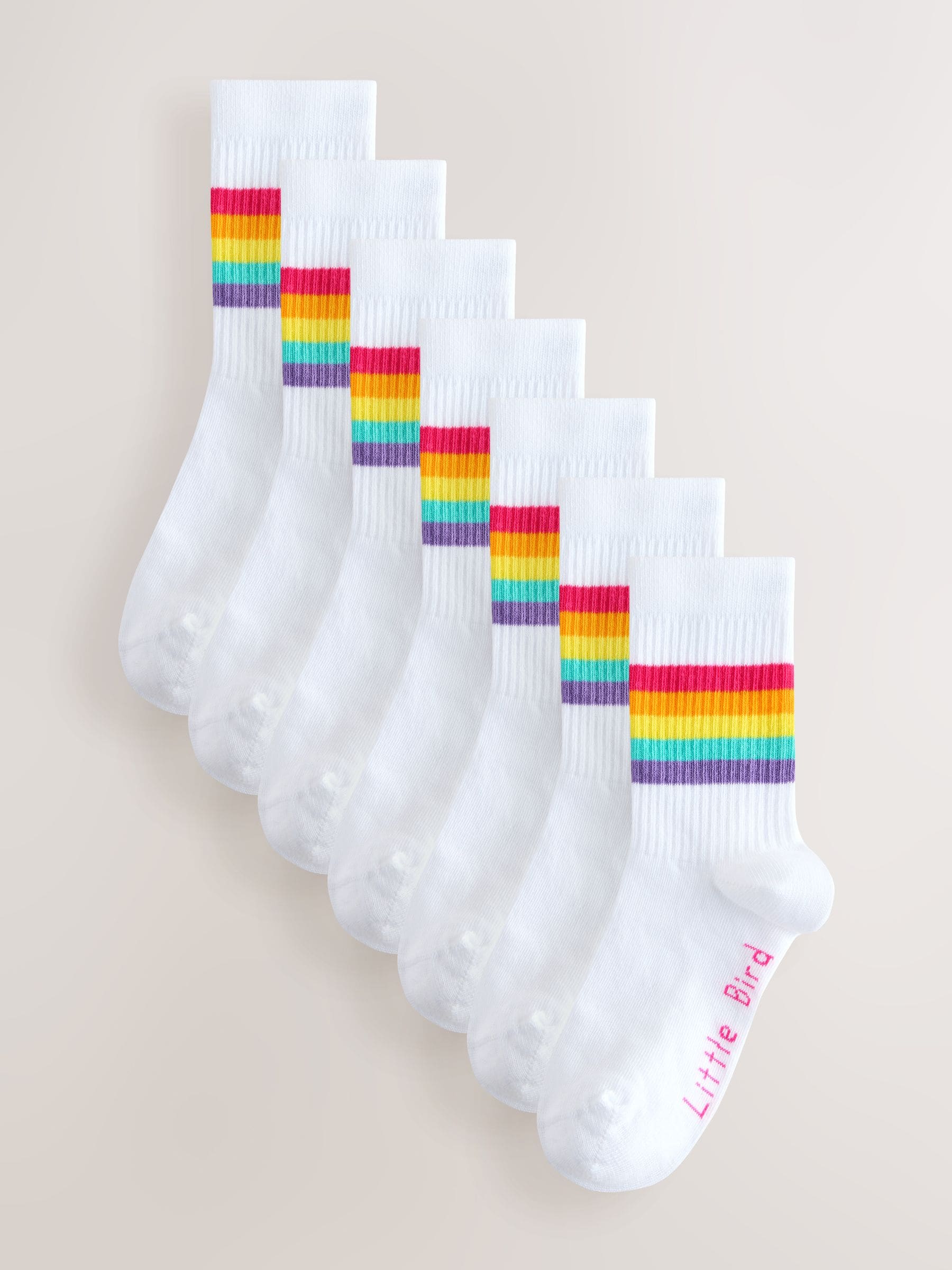 Witte pastelkleurige regenboogprint - Little Bird by Jools Oliver White Tube Socks 7 Pack