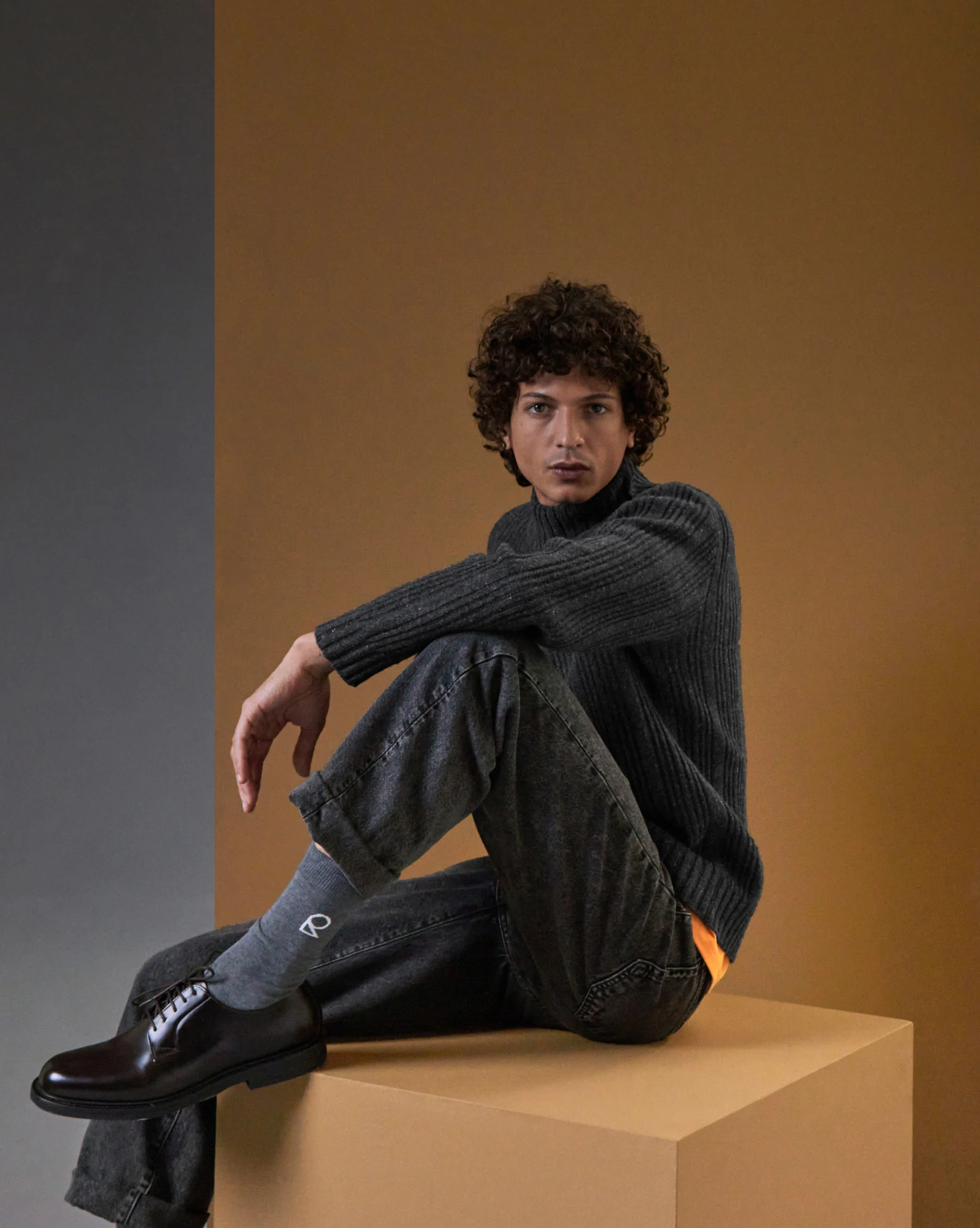 Pull col montant en laine mélangée | Gris