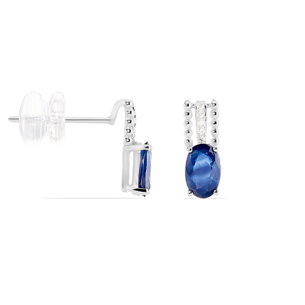 Boucles D'oreilles Puces Andrea Or Blanc Saphir Et Diamant