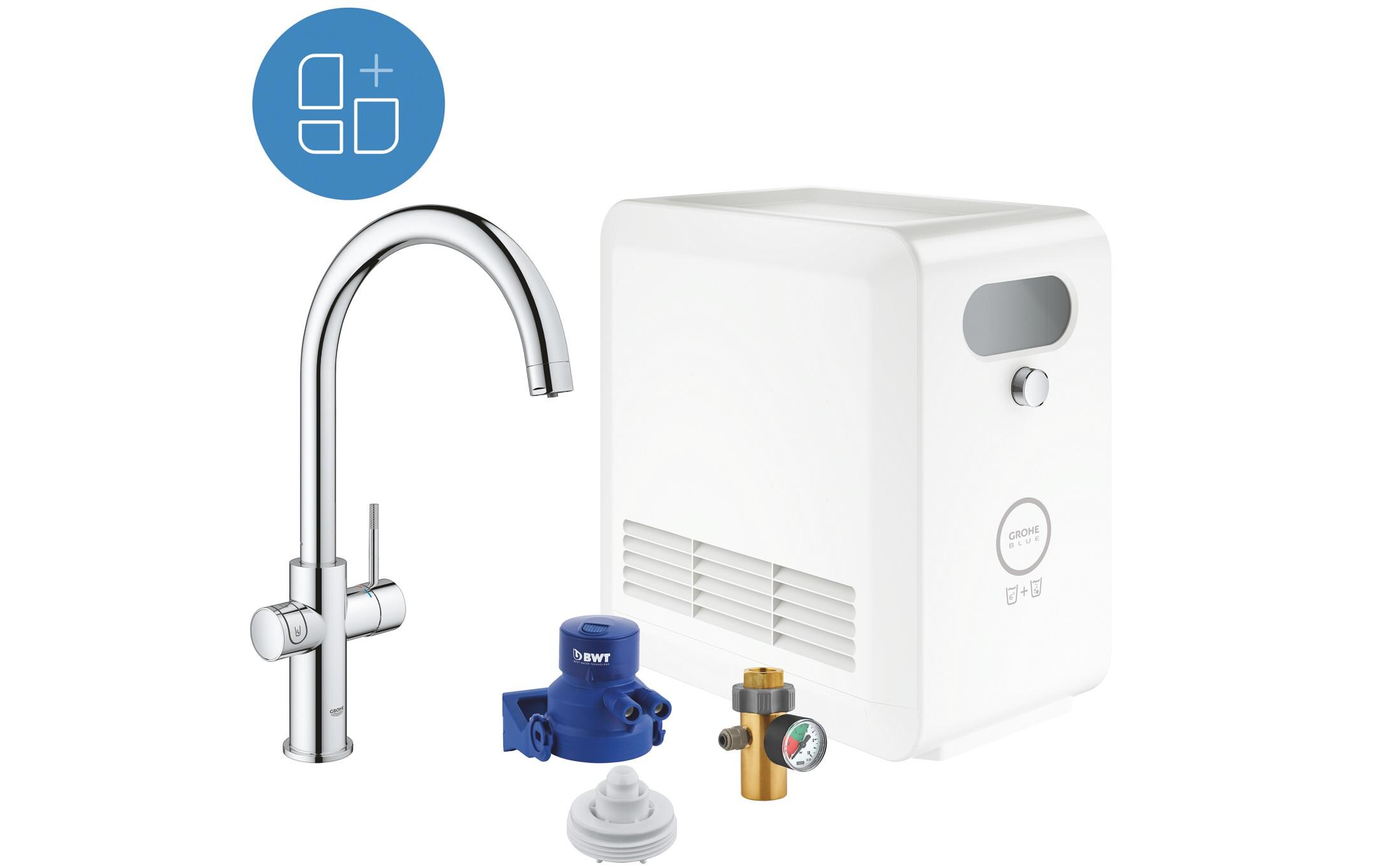 Küchenarmatur Blue Professional C-Auslauf Set Chrome<br>Einhand-Spültischbatterie mit Filterfunktion