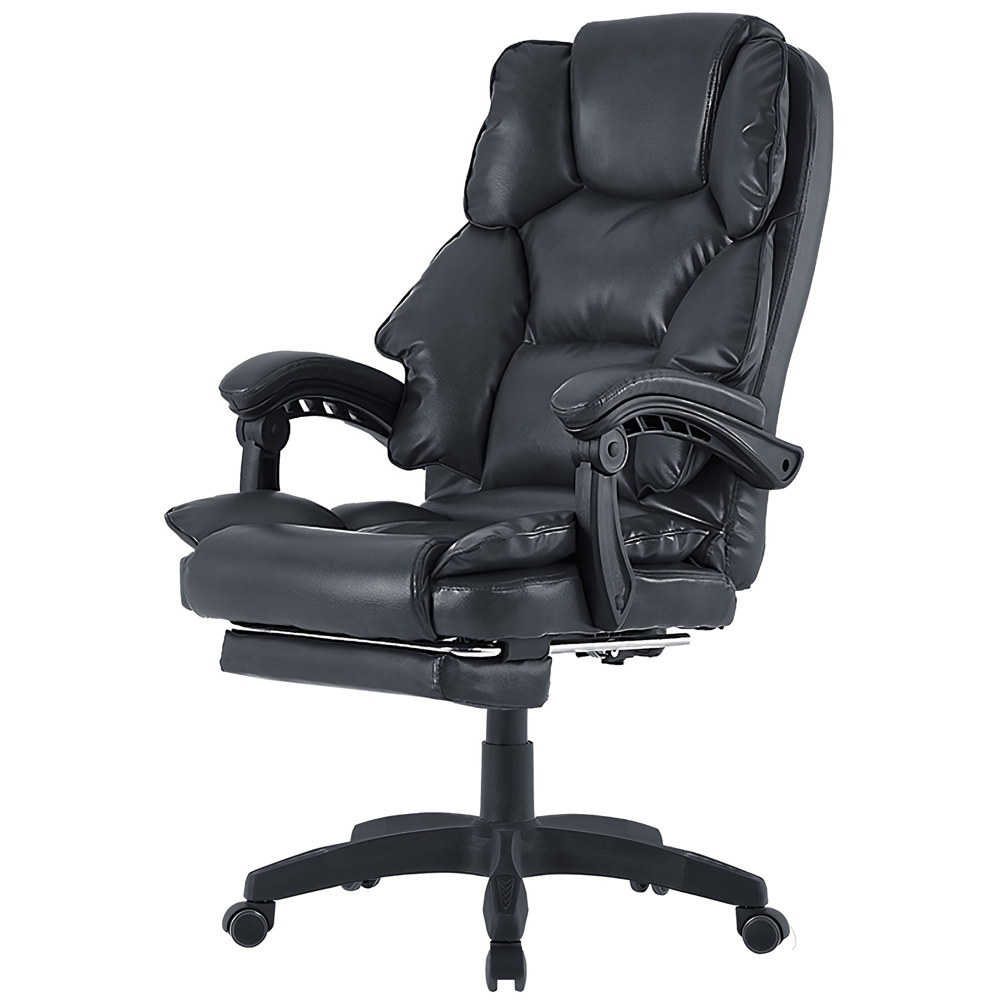 Bürostuhl mit Fußstütze und flexiblen 3-Punkt-Armlehnen - Schreibtischstuhl im Lederoptik-Design - ergonomischer Bürostuhl mit einer verstellbaren Rückenlehne für gesündere Sitzhaltung