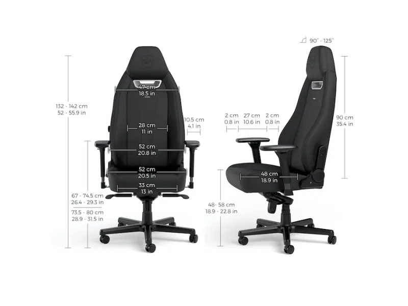 Noblechairs LEGEND - Spillestol - ergonomisk - armstøtter - T-formet - vippe - højteknologisk PU, high-tech falsk læder - sort