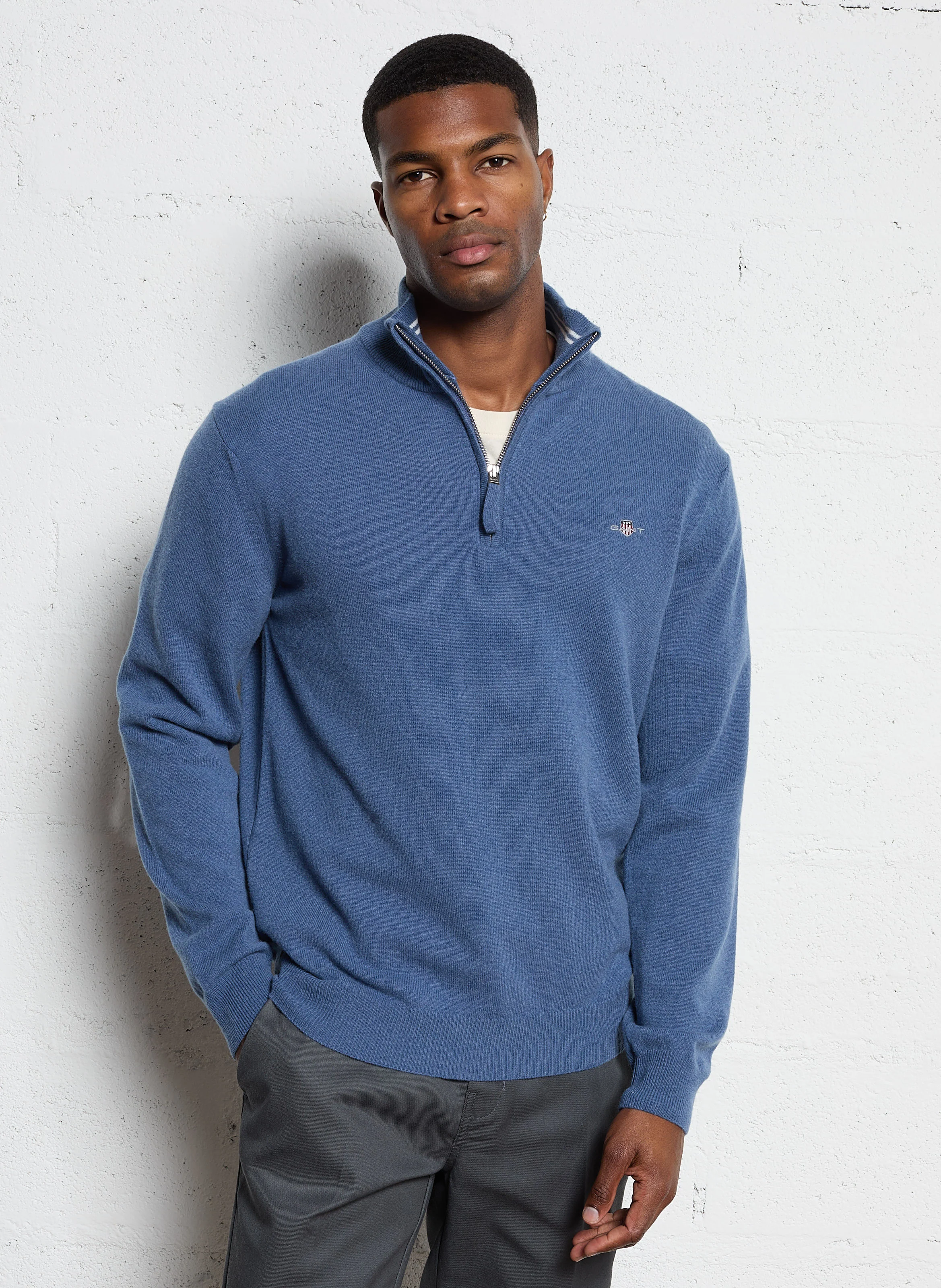 Pull col montant zippé en laine | Bleu
