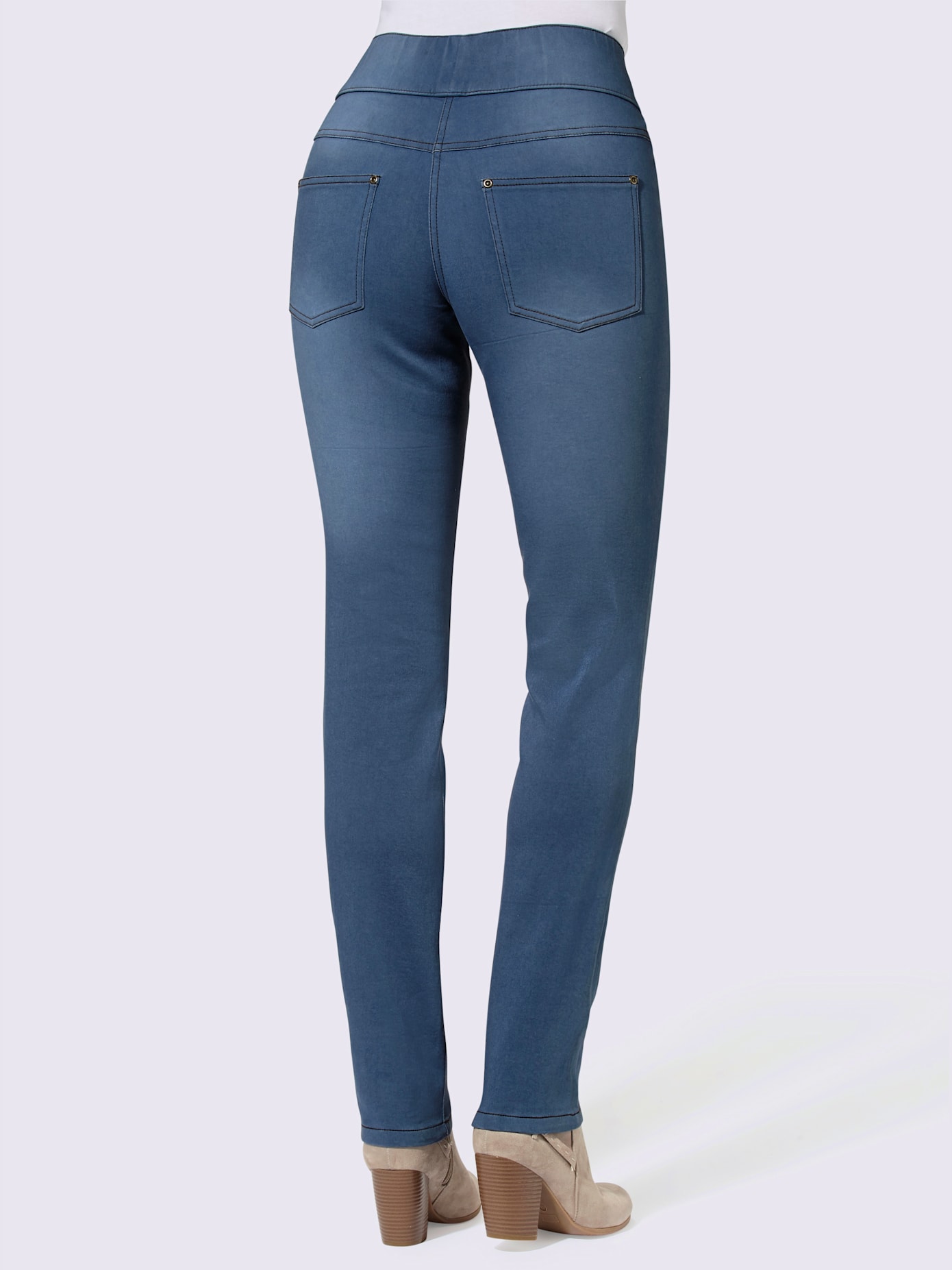 Jean femme 5 poches large ceinture élastique coupe slim