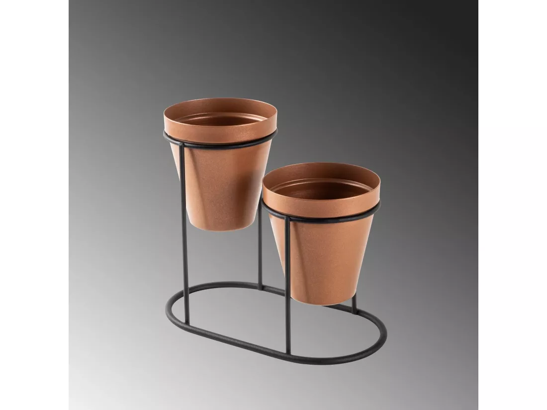 Porte pot à 2 pots Avilan L19xH16cm Métal Noir et Cuivre