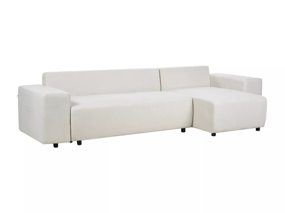 Canapé d'Angle droite Moderne avec Coussins et Rangement en Tissu Beige Clair Luspa