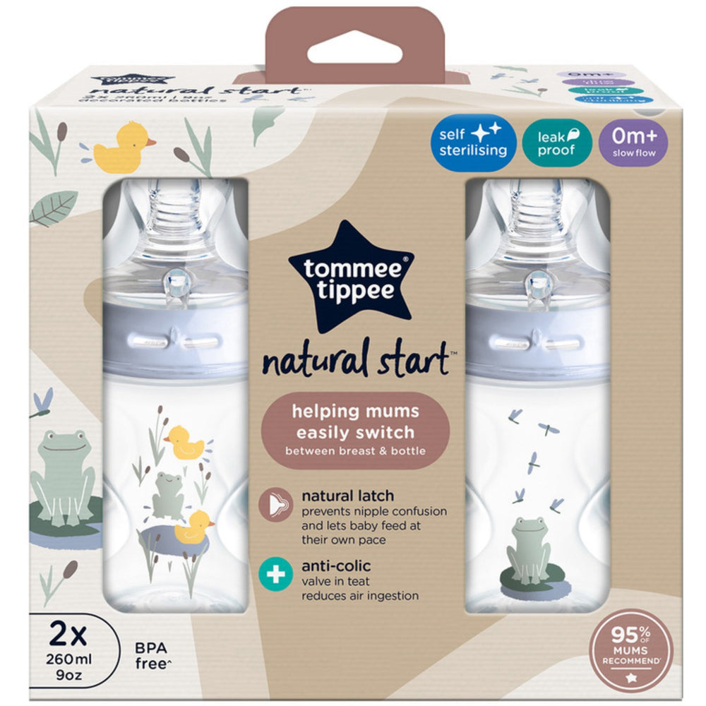 Køb Tommee Tippee Natural Start Baby Flaske 2 X 260 Ml - Deco Blue