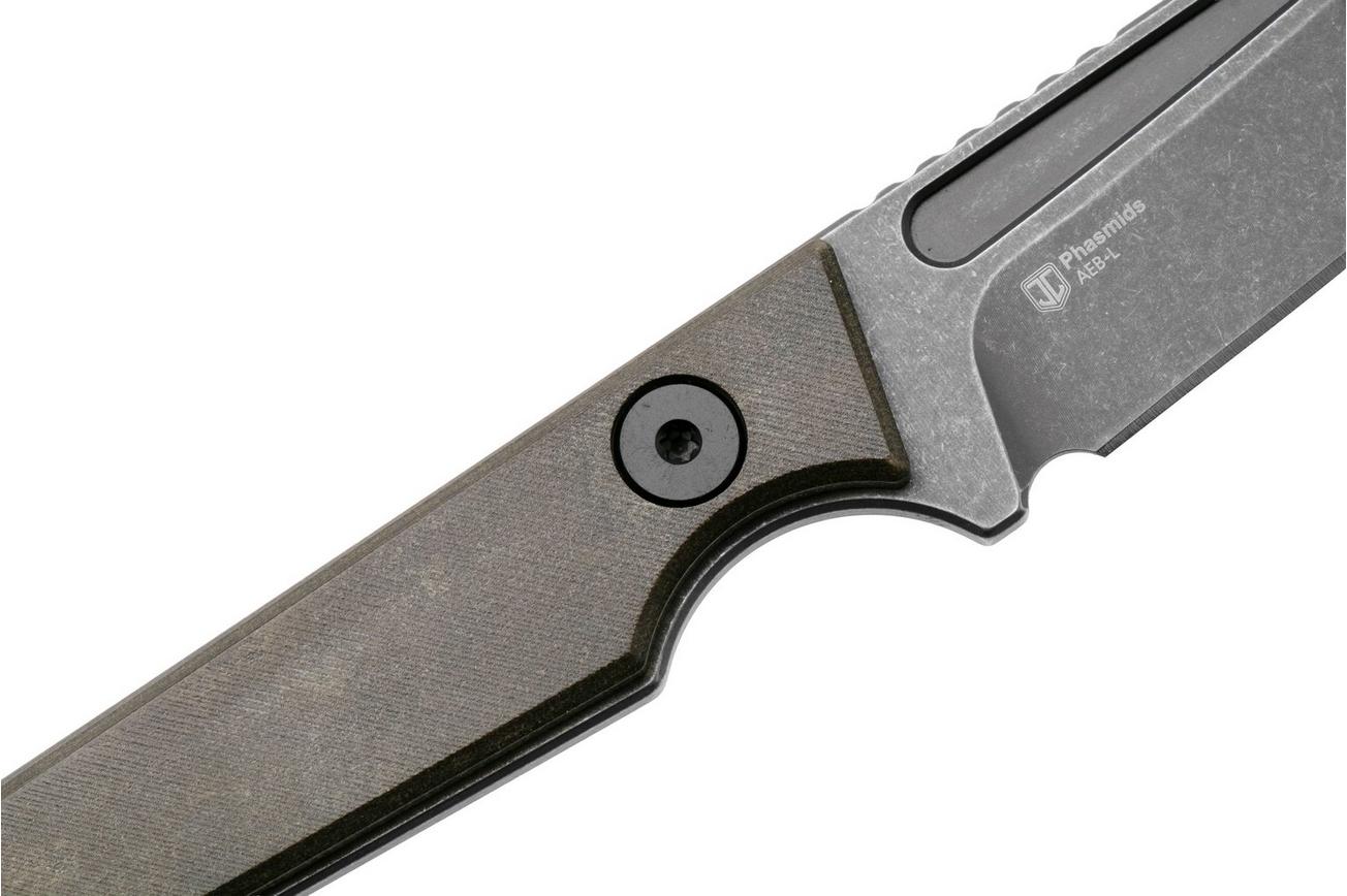 Kizer Vanguard Phasmids 1079A2 Stonewashed AEB-L, Chocolate Glacier, vaststaand mes, Johan Jordaan design
