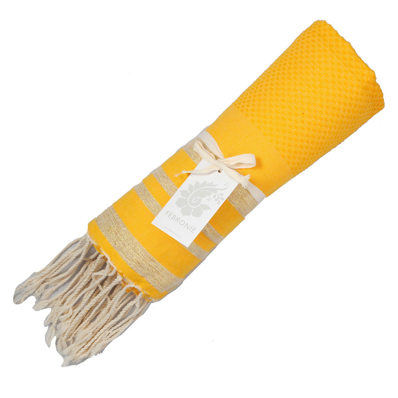 Febronie Fouta Nid d'abeille Hamptons Lurex jaune safran/doré - 100x200 cm
