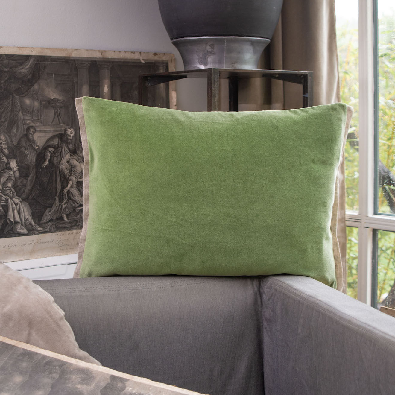 En Fil d'Indienne Housse de coussin Medicis verte - 35x50 cm