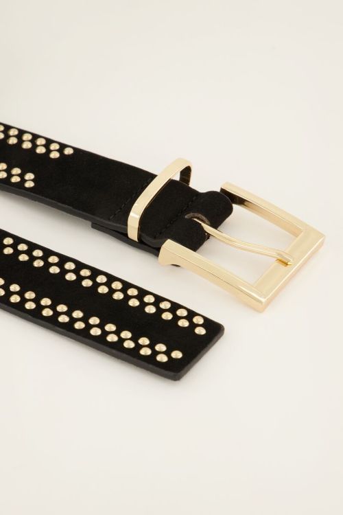 Zwarte leren riem met goudkleurige studs