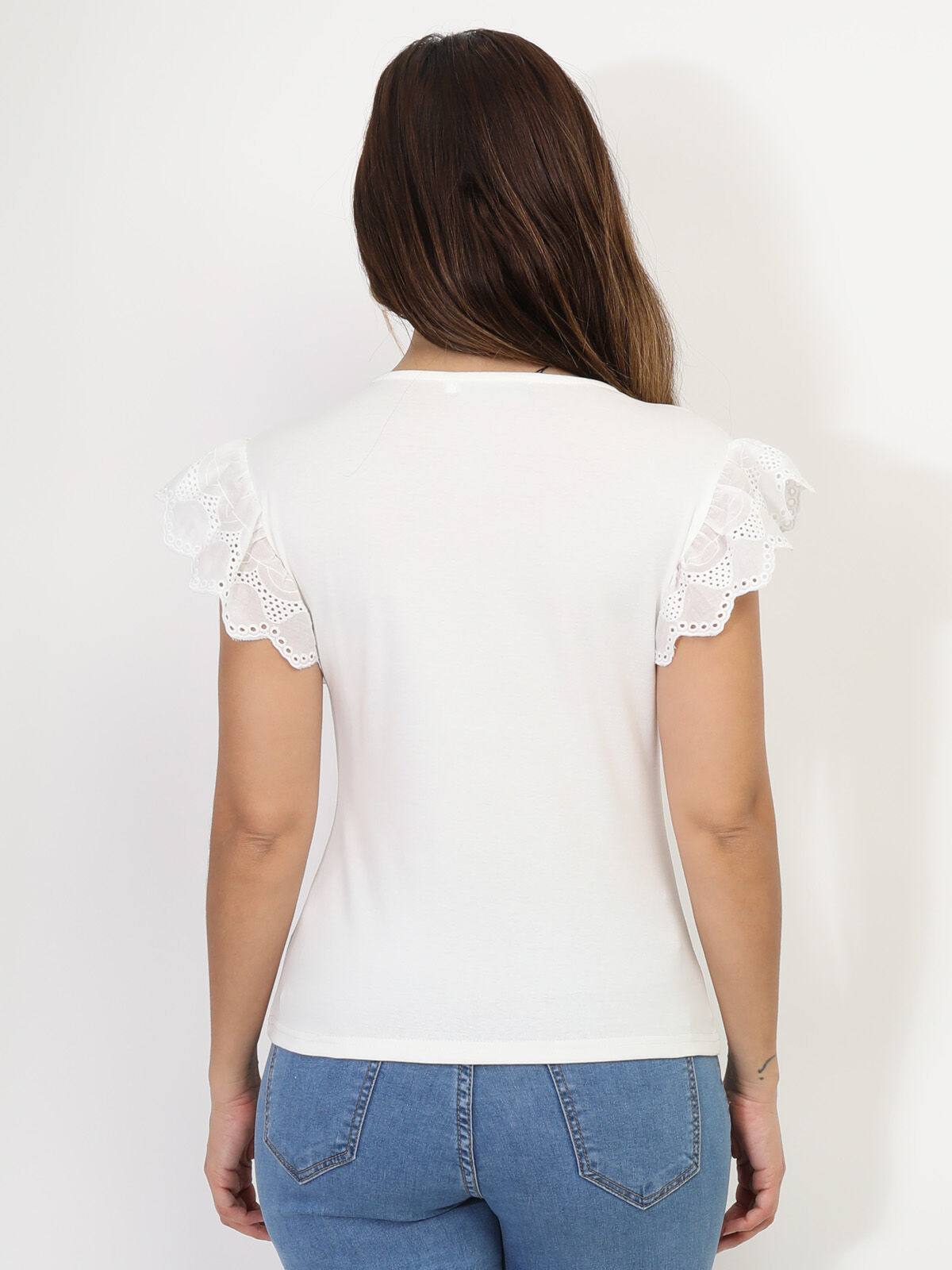 Top à dentelle et broderie- Blanc