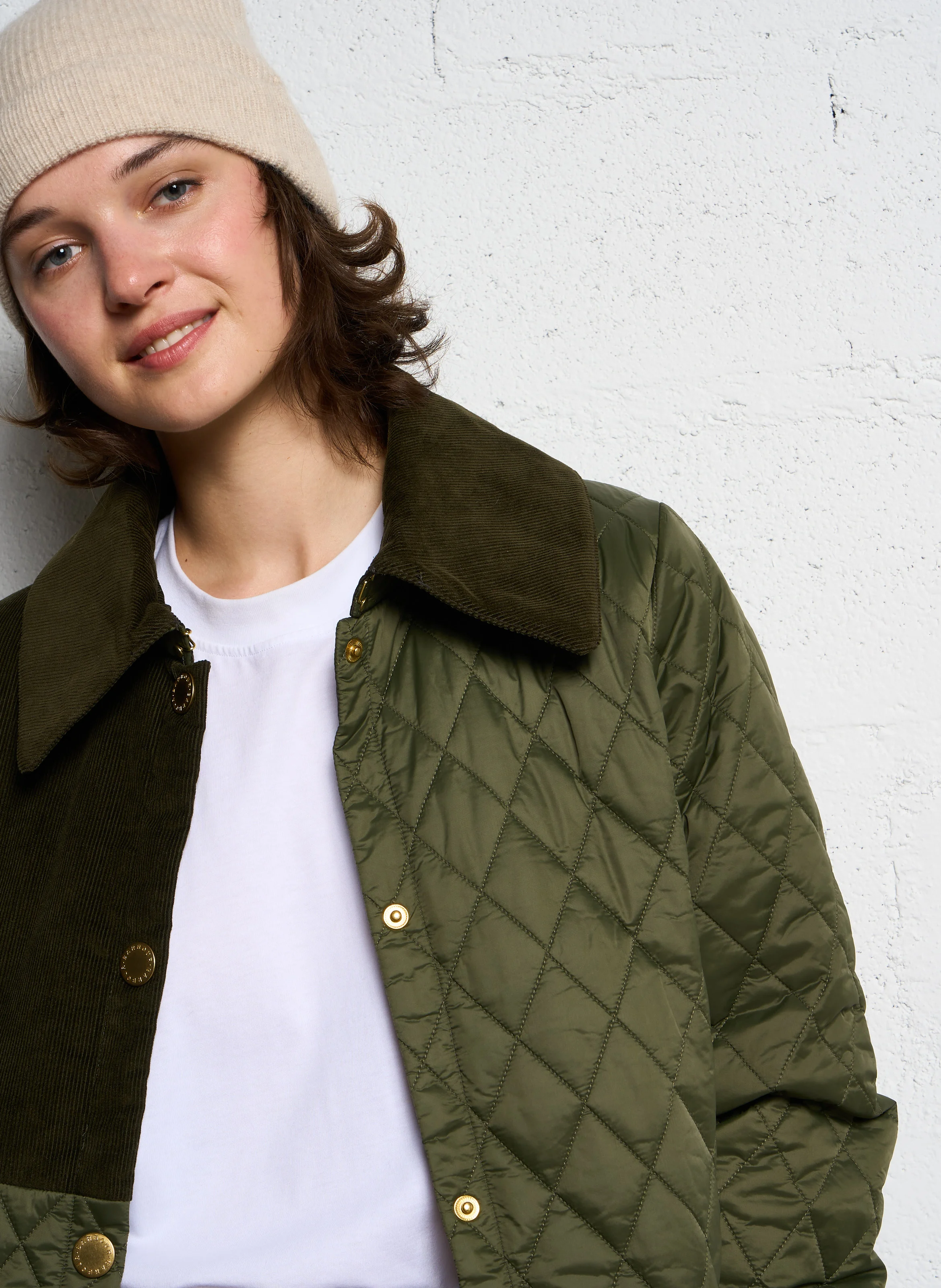 REETH - Manteau col classique droit bi-matière | Kaki