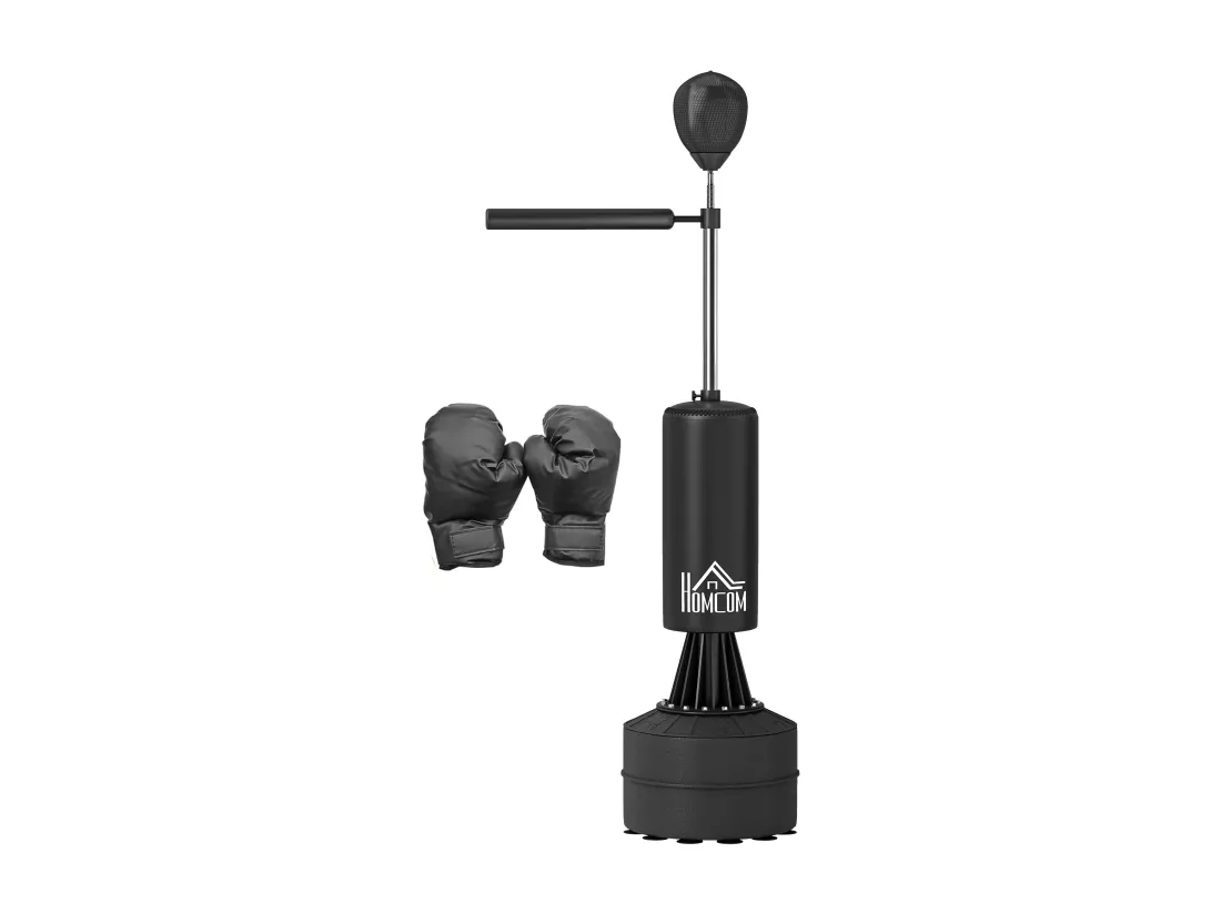 Sac de frappe boxe autoportant punching ball brunier 3 en 1 revêtement synthétique dim. 88L x 48l x 155-205H cm noir