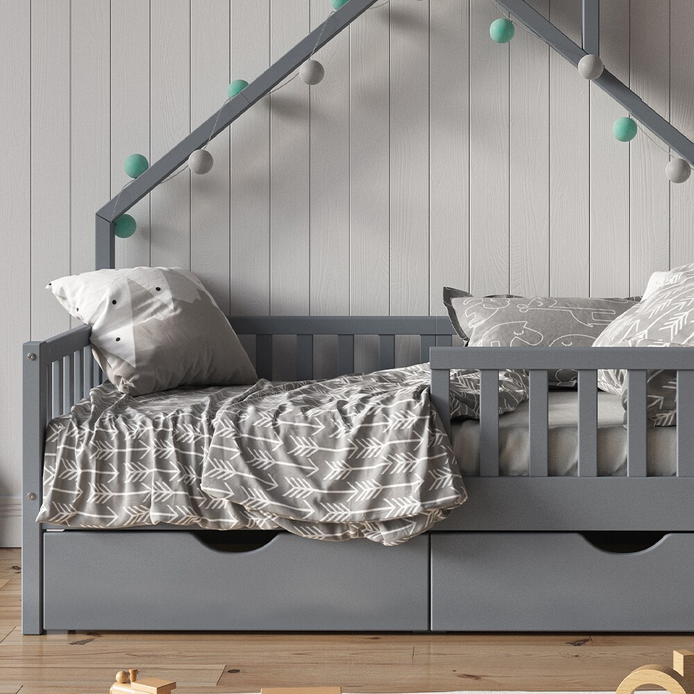 VitaliSpa Hausbett Kinderbett Spielbett Noemi 80x160cm Schubladen Rausfallschutz