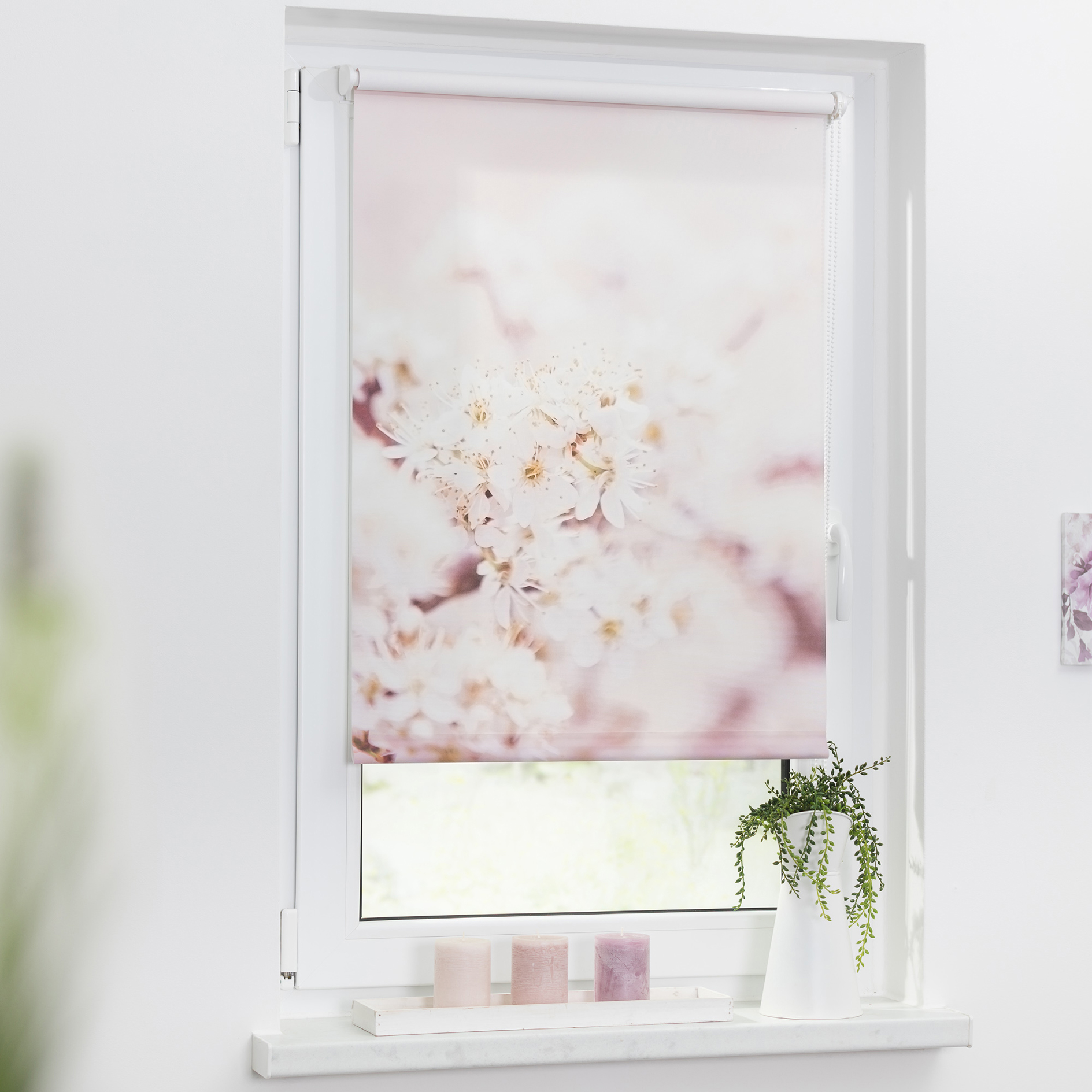 LICHTBLICK Verdunklungsrollo KIRSCHBLÜTEN - rosa-weiß - 45x150 cm