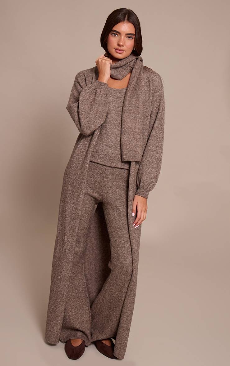 Taupe Maxi Cardigan En Maille