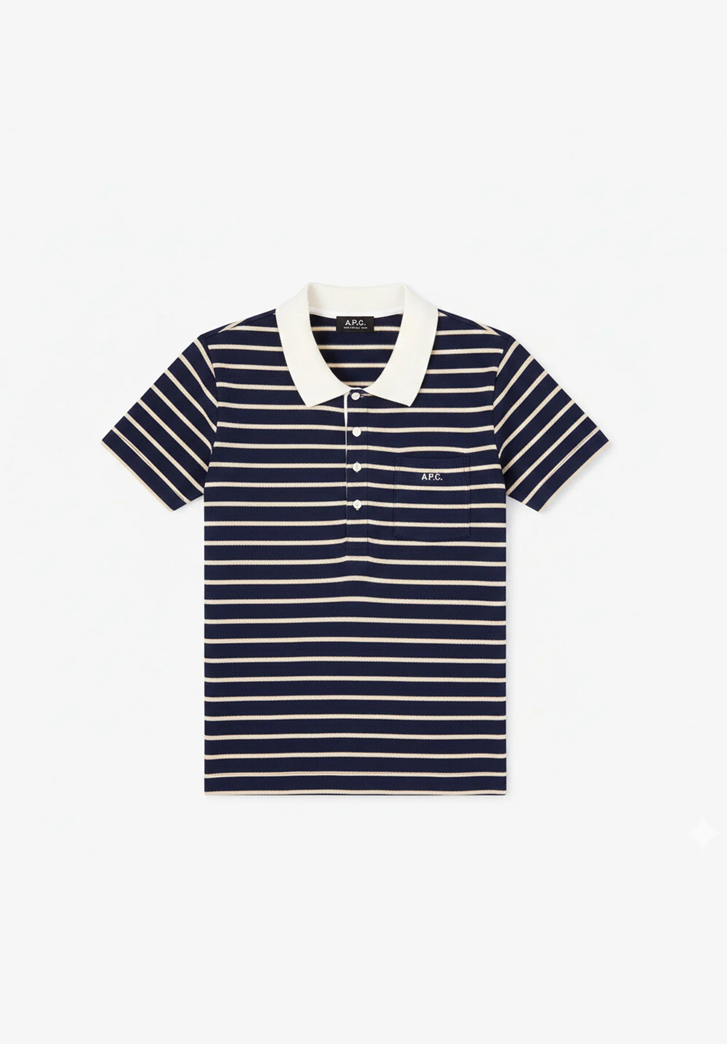 Polo rayé bleu marine en coton piqué - Dark navy