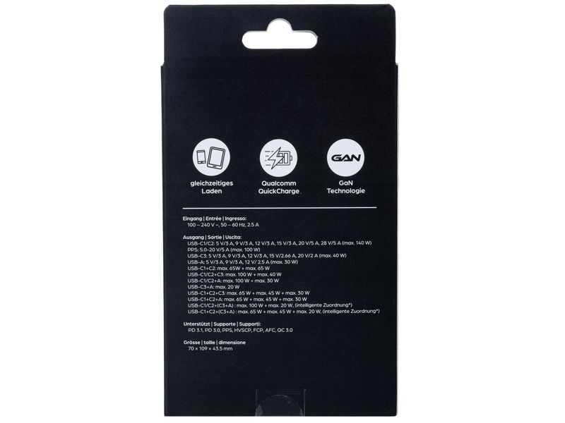 onit USB-Wandladegerät Quad 3C1A 140 W GaN Schwarz Ladeadapter mit drei USB-C-Ports und einem USB-A-Port
