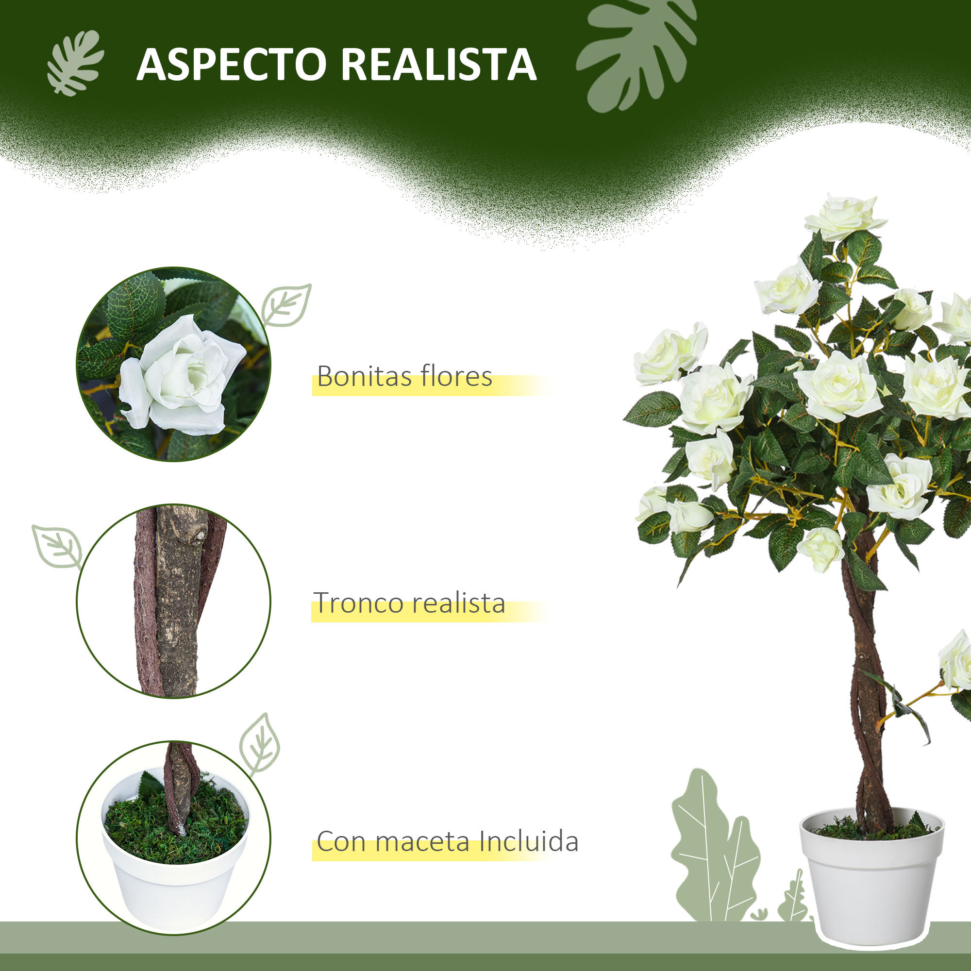 Rosas artificiais Outsunny verdes e brancas