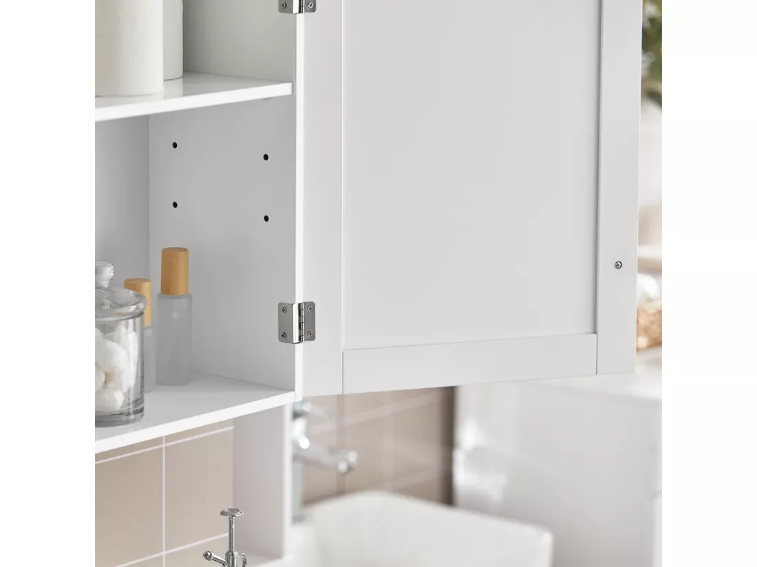 Meuble Haut de Salle de Bain- 1 Porte Placard Commode Armoire Suspendue, BZR19-W