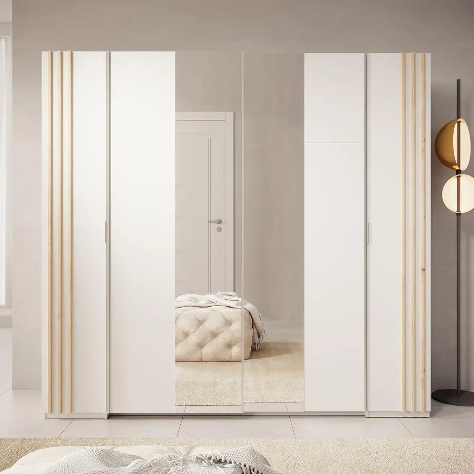 Meubella - Kledingkast Franklin - Wit - 220 cm - Met spiegel