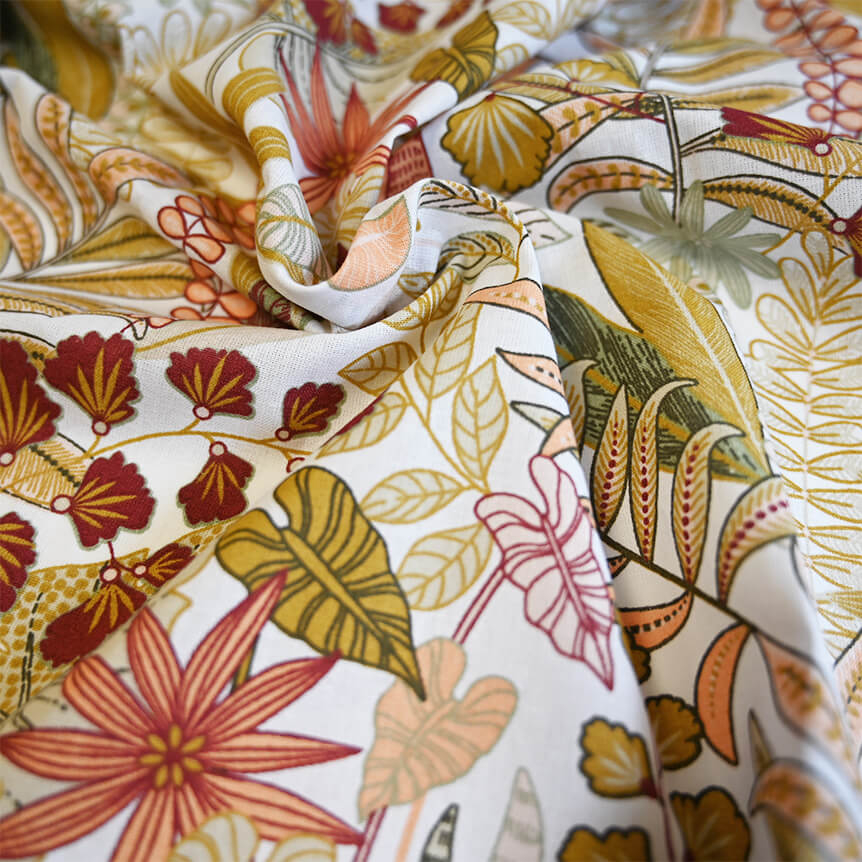 Tissu Coton Au Mètre Ex2403 Jardin Tropical Fond Blanc
