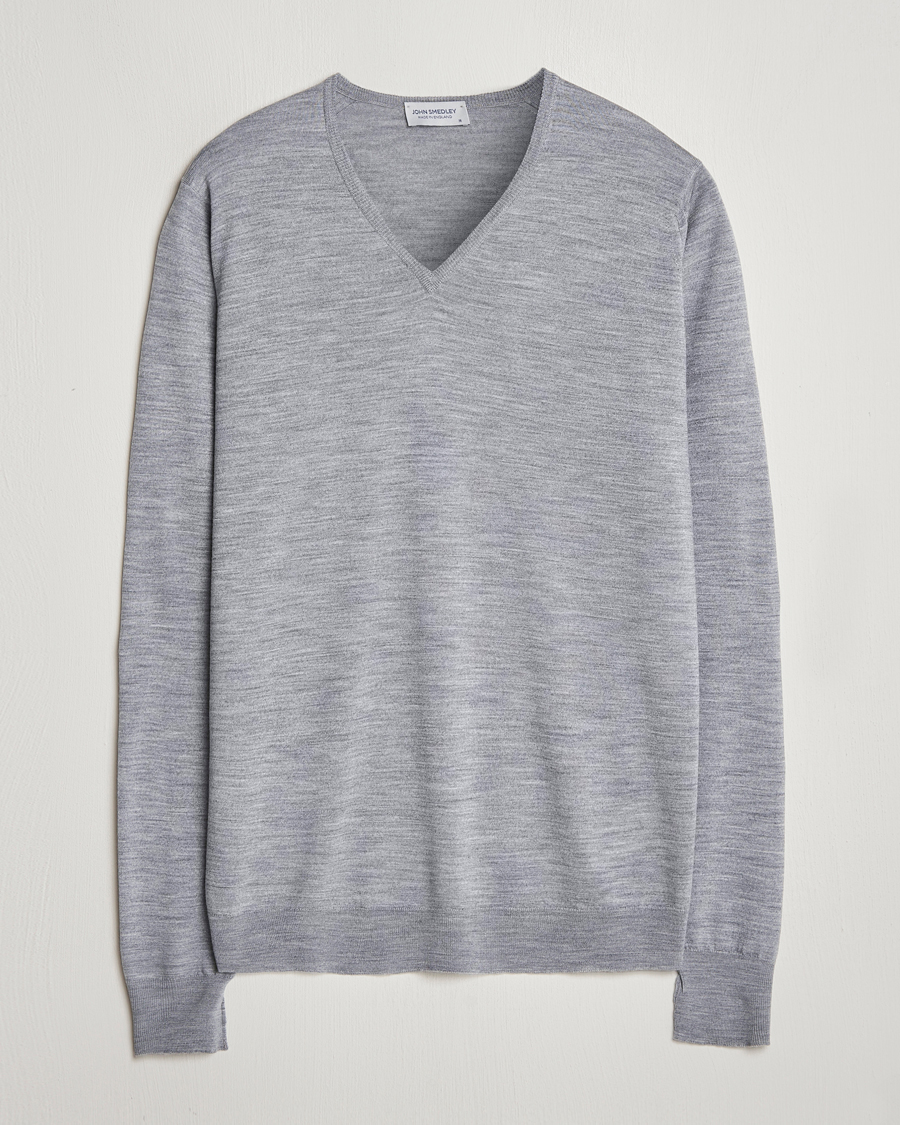 John Smedley Bobby Extra Fine Merino V-Neck Pullover Silver Grey