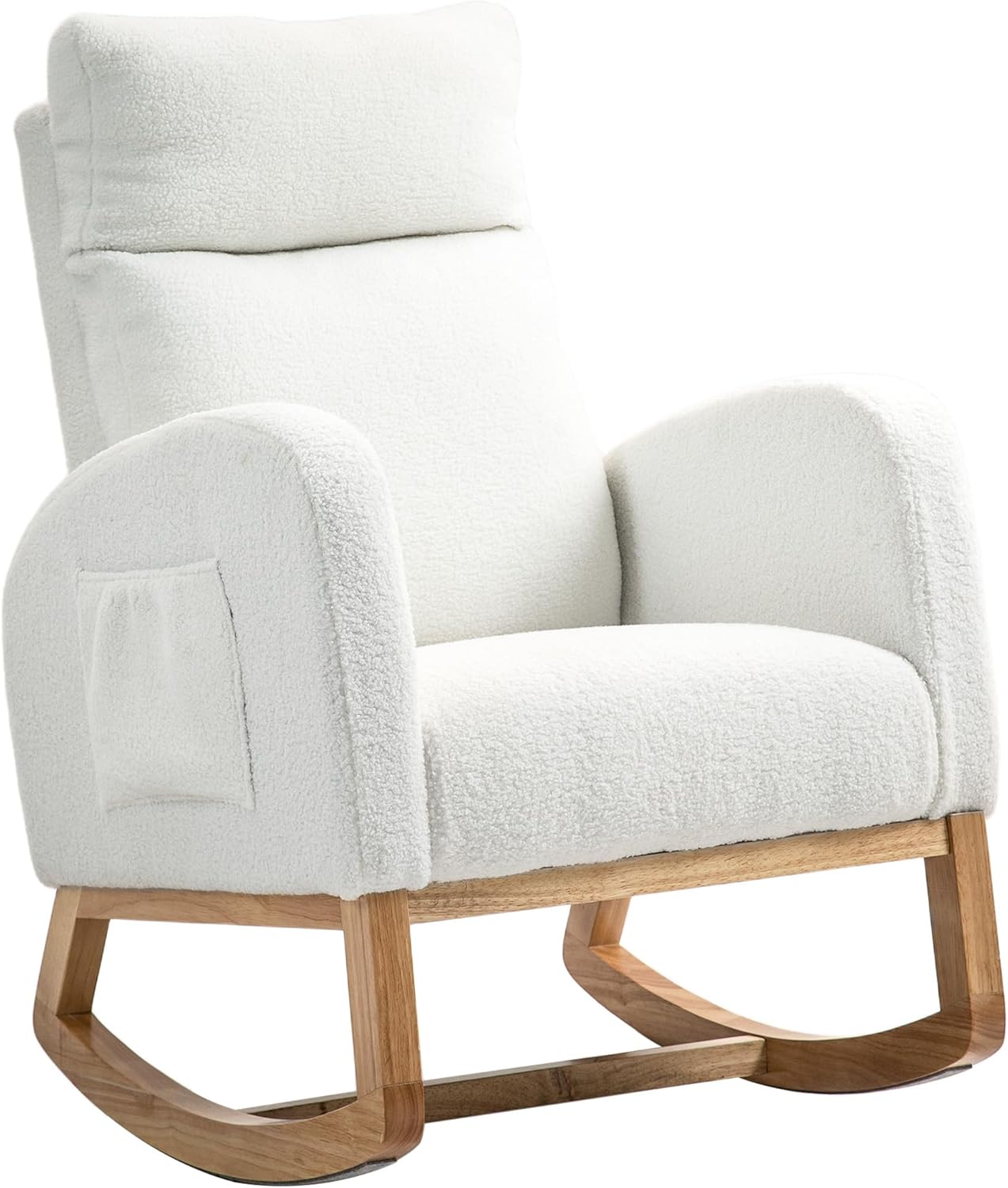 HOMCOM Schaukelstuhl, Schwingsessel, Armlehnsessel, Stillsessel mit Samtoptik, Schaukelsessel bis 120 kg belastbar, für Schlafzimmer, Wohnzimmer, Cremeweiß