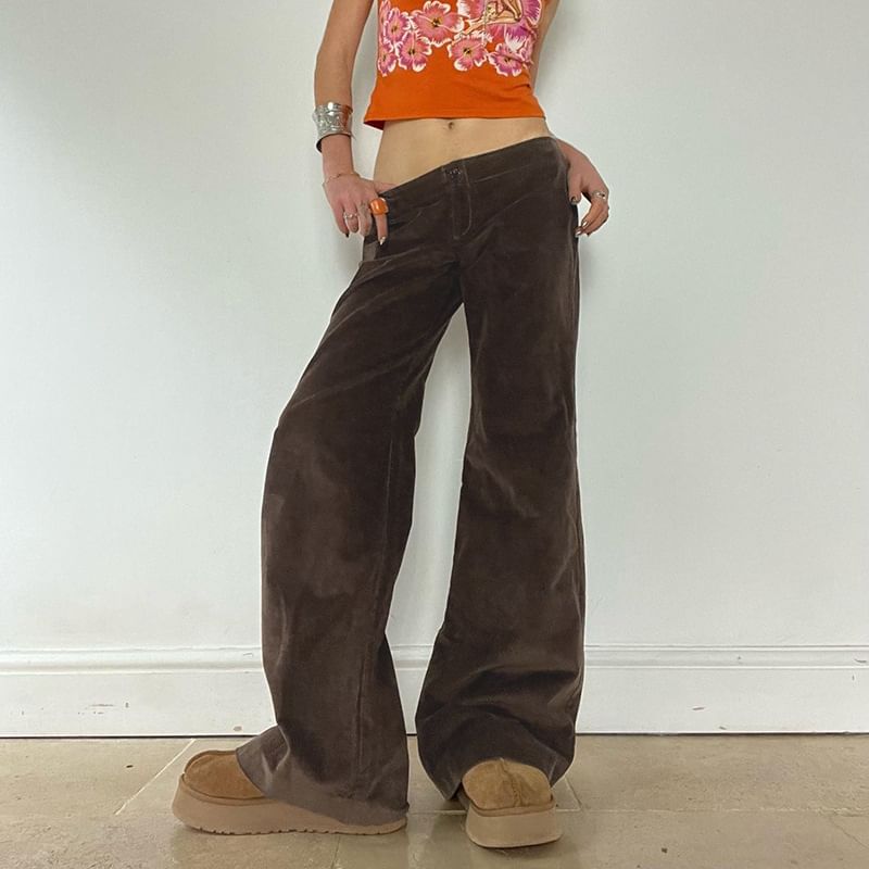 BrickBlack - Corduroy broek met wijde pijpen en middelhoge taille