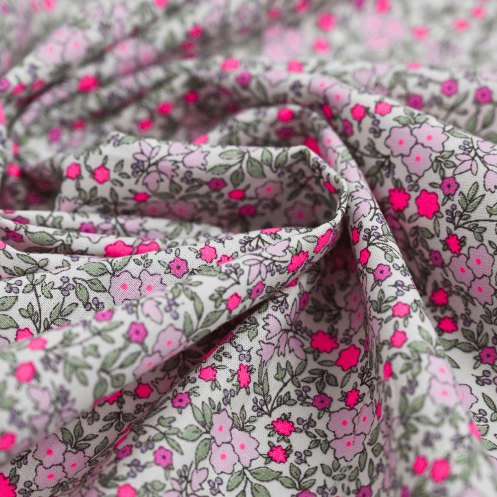 Tissu Coton Au Mètre Ex2431 Floral Mini Rose Fluo